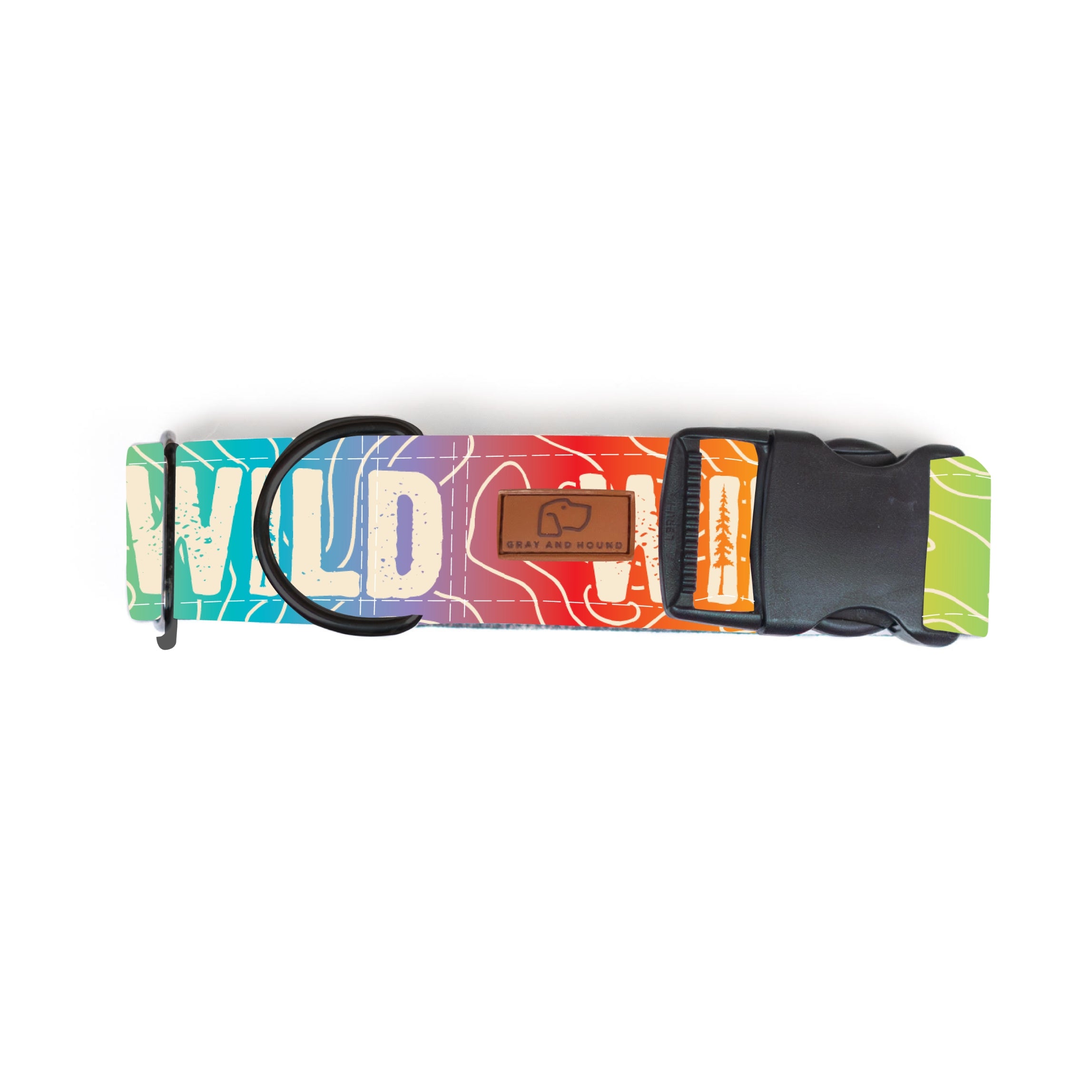 Rainbow Topo Wild Dog Collar - Special Edition Waterproof Reflective Pet Collar for Medium & Large Dogs - Perfect for Hiking, Camping & Night Walks