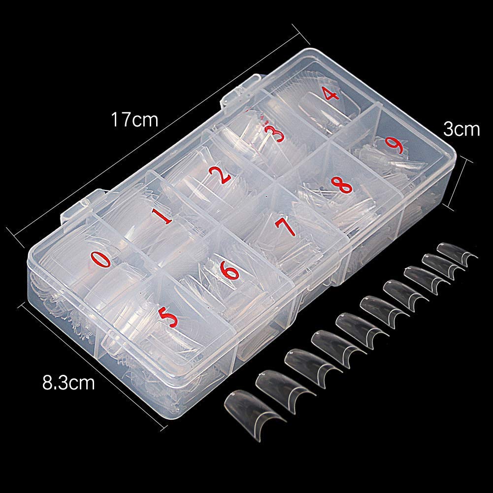 FAMEZA Clear Acrylic Nail Tips - 200 Pcs Natural Fake Nails in 10 Sizes with Storage Box - Perfect for Nail Salon, DIY Manicure & Home Nail Art