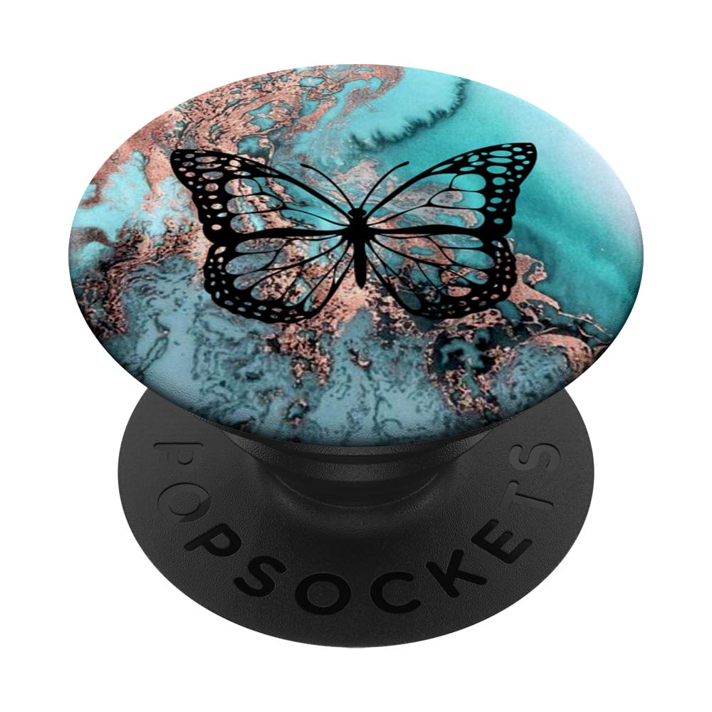 Black Butterfly Teal Rose Watercolor PopSockets - Adhesive Phone Grip for iPhone, Samsung & Smartphones - Perfect for Work, Travel & Daily Use