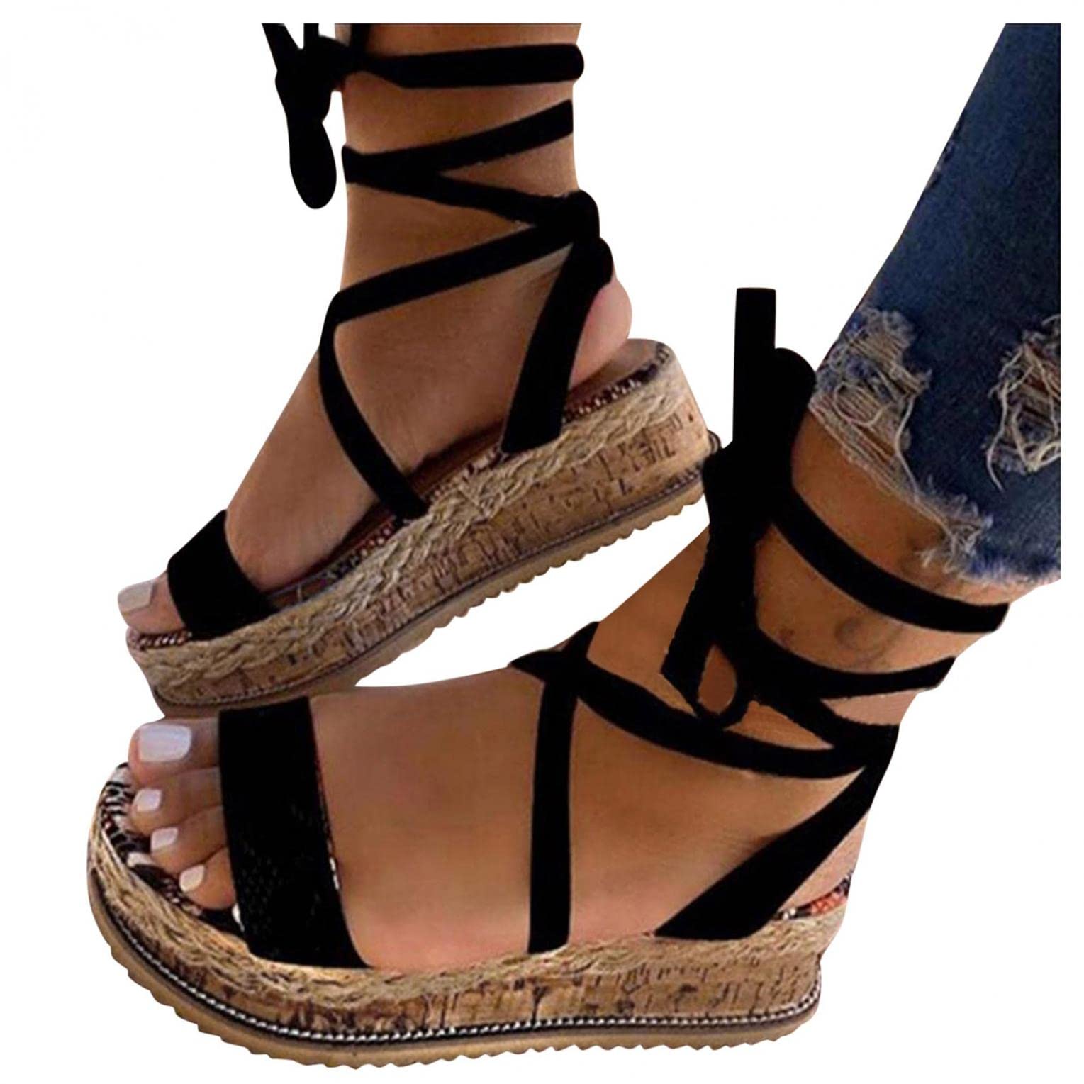 Aayomet Women's Casual Lace-Up Sandals - Open Toe Wedge Weave Shoes for Summer, Comfortable & Breathable Bohemian Style - Perfect for Beach, Travel, and Everyday Wear
