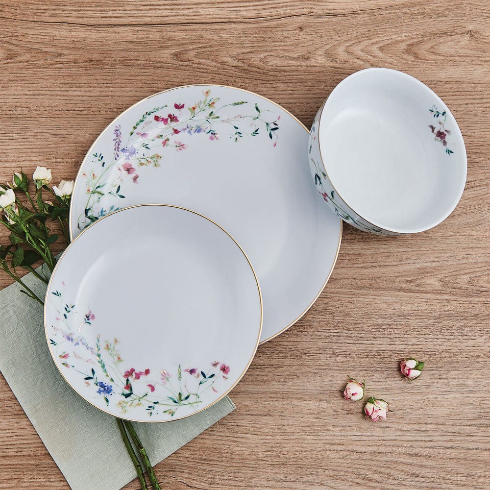 Kalina Gold 24-Piece Dinnerware Set - Service for 8 - Elegant Porcelain Dinner Plates, Salad Plates, Bowls & Mugs - Perfect for Family Dinners, Holiday Entertaining & Restaurant Use