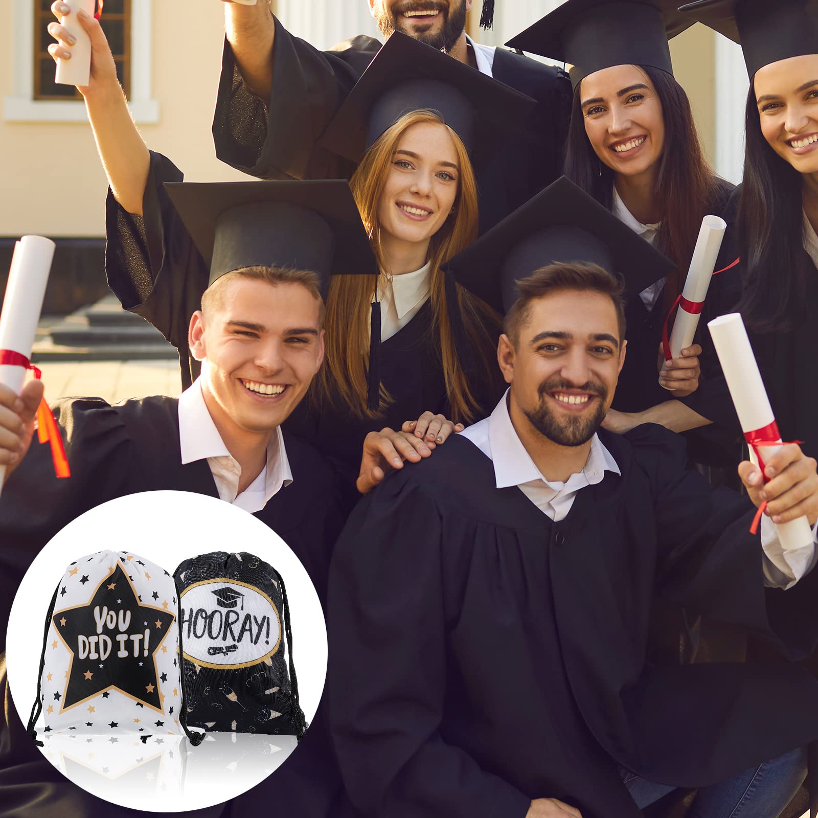 12 Pack Graduation Gift Bags with Drawstrings - Jewelry Pouches for College, High School & Middle School Graduation Supplies - Perfect for Party Favors, Diploma Holders & Graduation Ceremonies