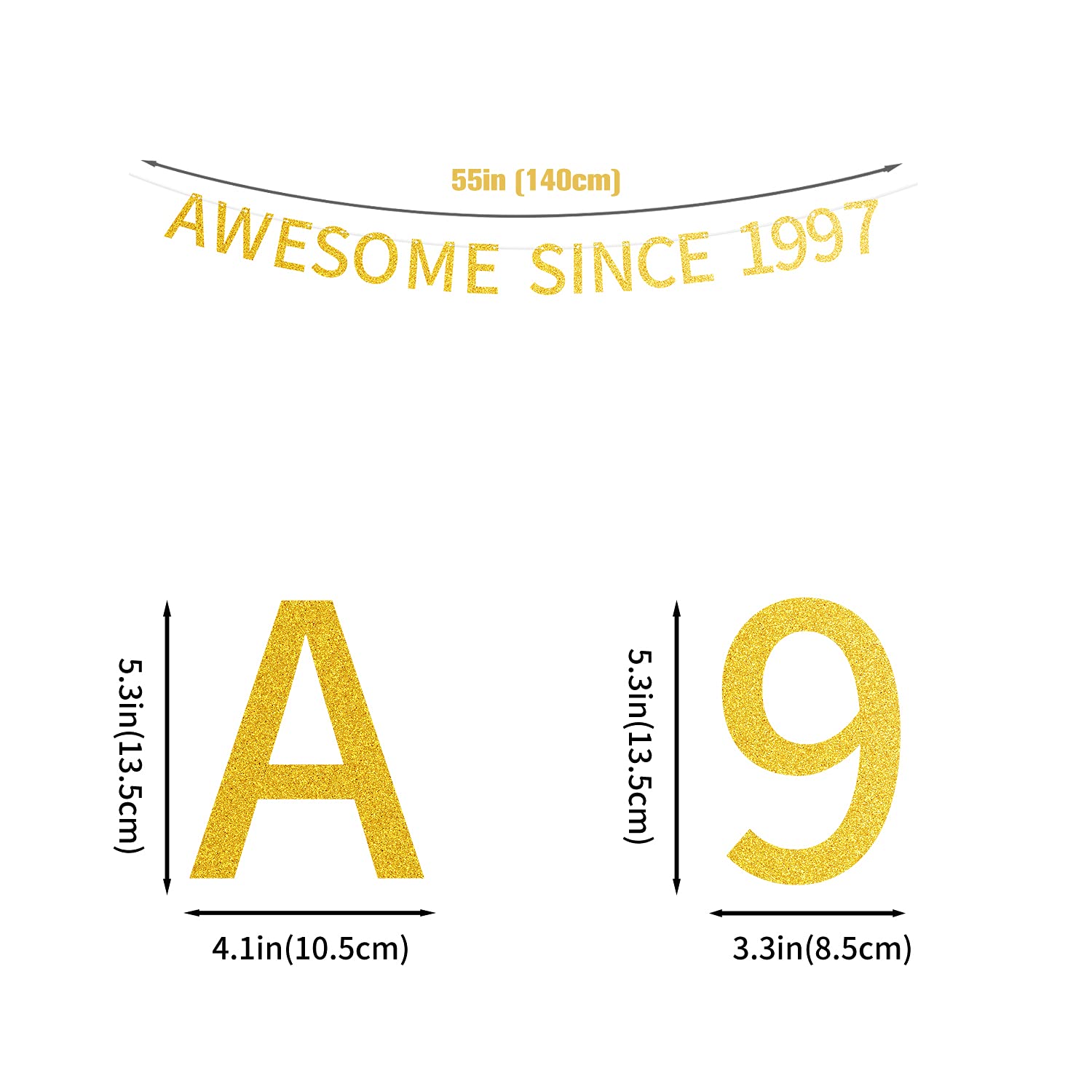 Happy 28th Birthday Banner - Gold Glitter Pre-Strung Party Decoration Since 1997 for Men & Women | Perfect for Birthday Parties, Anniversaries & Celebrations