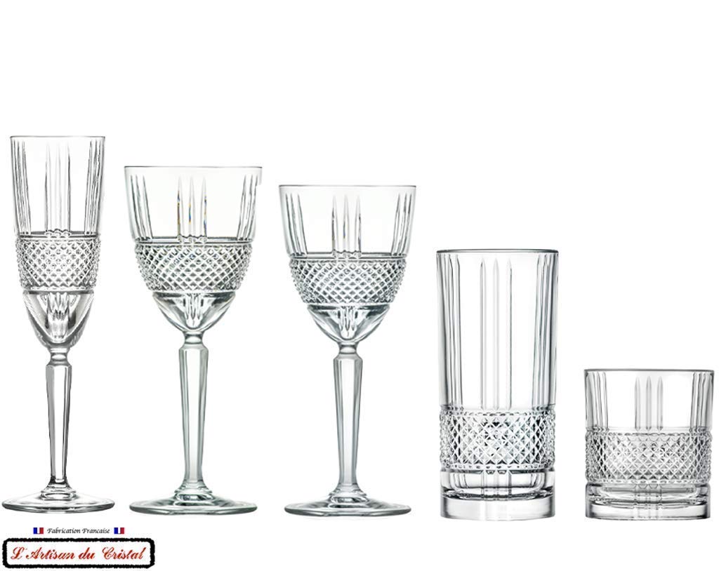 Premium 6-Piece Crystal Water & Wine Glasses Set - 10 fl oz - Elegant Diamond Cut Design by Artisan du Cristal - Luxury Drinkware for Parties, Weddings & Fine Dining - Gift Boxed Set - Made in France