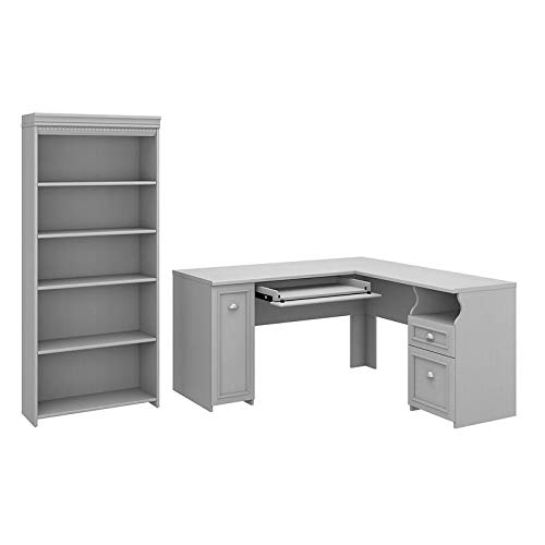 Scranton & Co Fairview L-Shaped Desk with 5-Shelf Bookcase - Modern Gray Home Office Furniture for Small Spaces | Perfect for Remote Work & Study