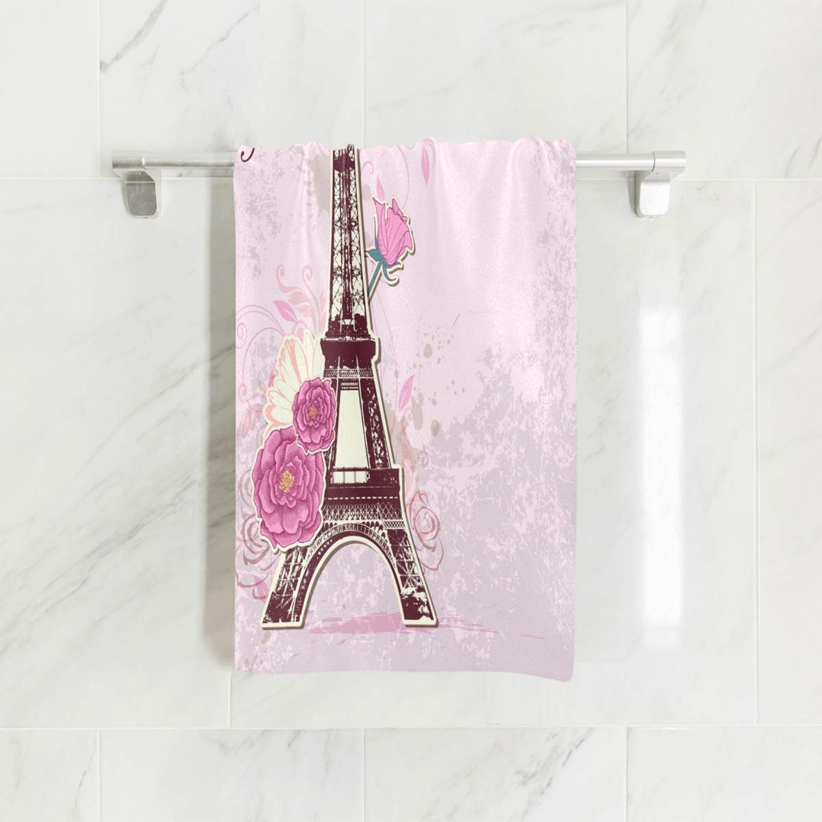 ALAZA Paris Themed Eiffel Tower Rose Flower Soft Bath Towel - 30x15 Inch Spa, Gym & Hotel Luxury Towel - Perfect for Bathroom, Yoga, Travel & Home Decor