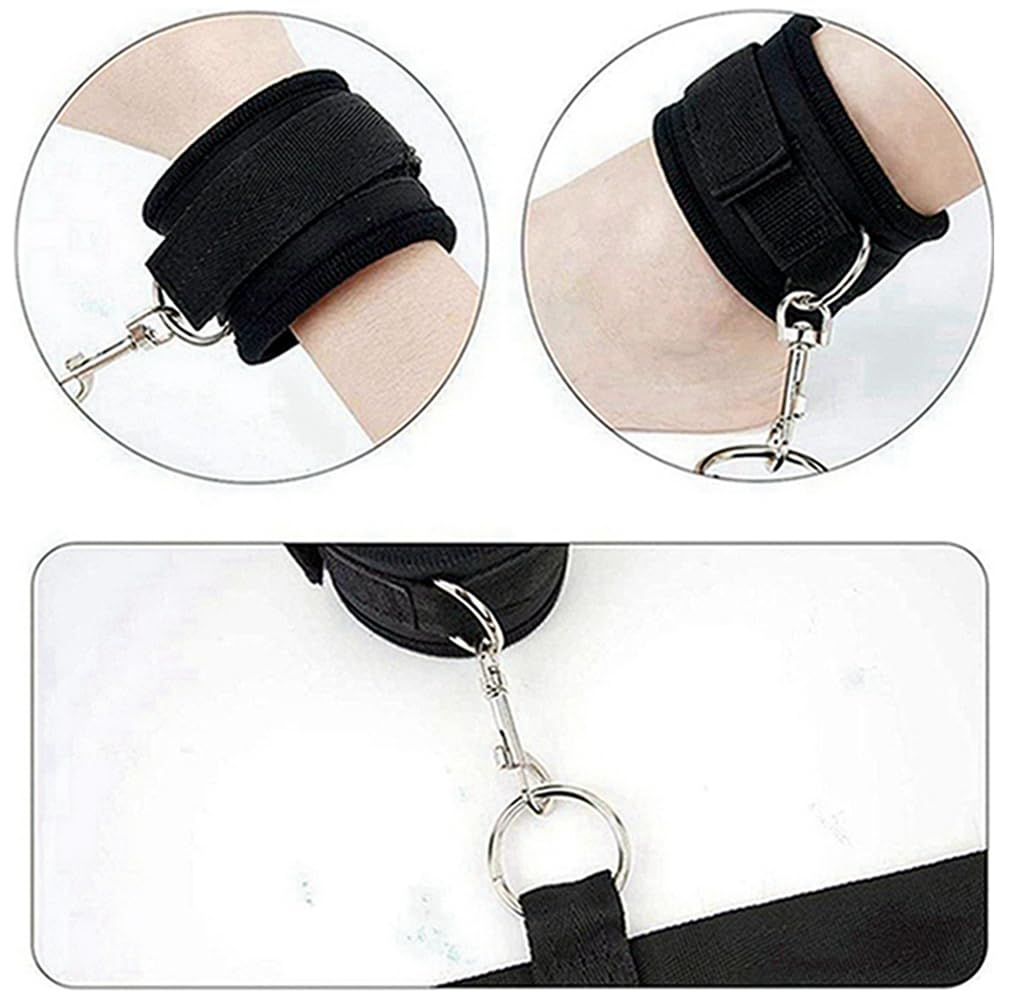 BDSM Bondage Restraints Kit for Couples - Adjustable Bed Straps, Wrist & Ankle Cuffs, Spreader Bar & Handcuffs for Adults - Perfect for Bedroom Play, Roleplay & Sensory Exploration