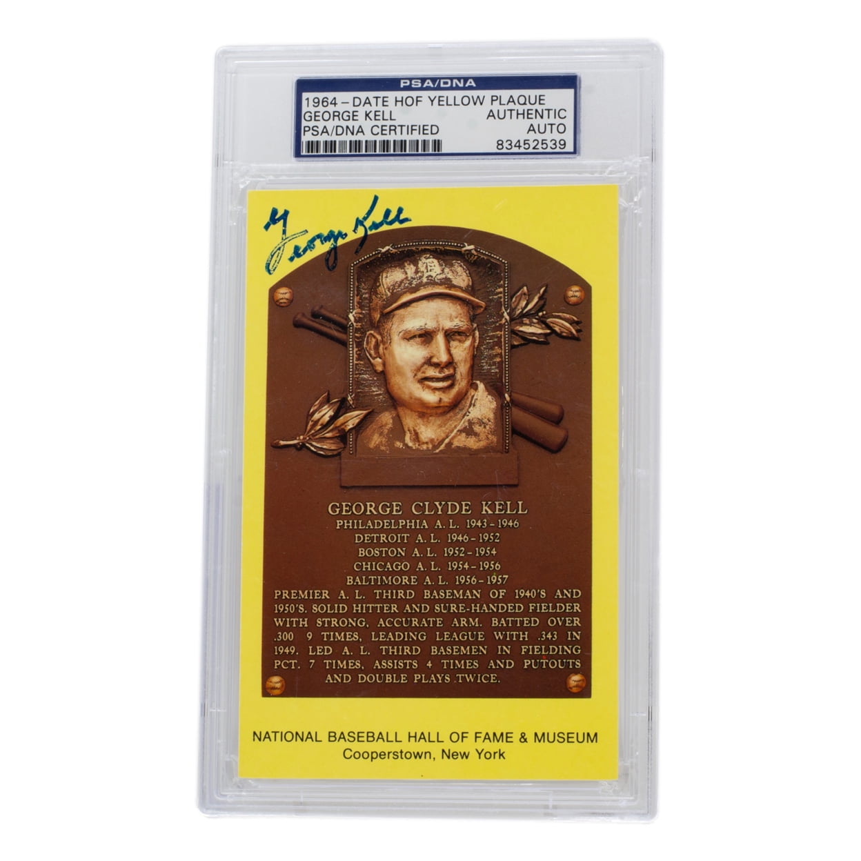 Authentic George Kell Signed Detroit Tigers Hall of Fame Plaque Postcard - PSA/DNA Certified #539 - Perfect for Baseball Memorabilia Collections & Sports Fan Gifts