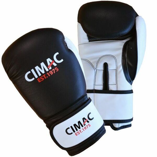 Premium Cimac Leather Boxing Gloves 16oz - Black & White Training Gloves for Men & Women - Perfect for Boxing, MMA, Kickboxing & Fitness Training