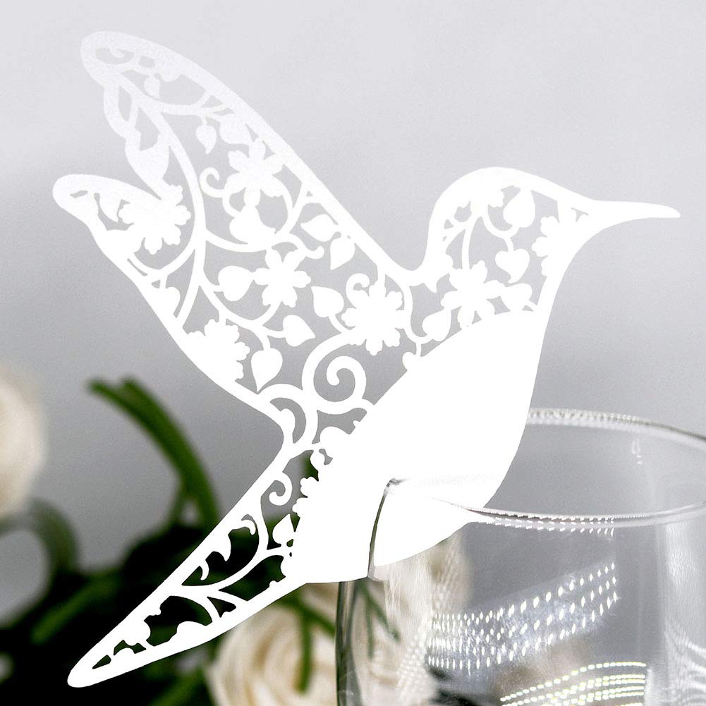 50pcs White Little Bird Shape Wedding Place Cards - Elegant Seating Name Cards for Wedding, Party & Wine Glass Table Decoration - Perfect for Reception, Bridal Shower & Special Events