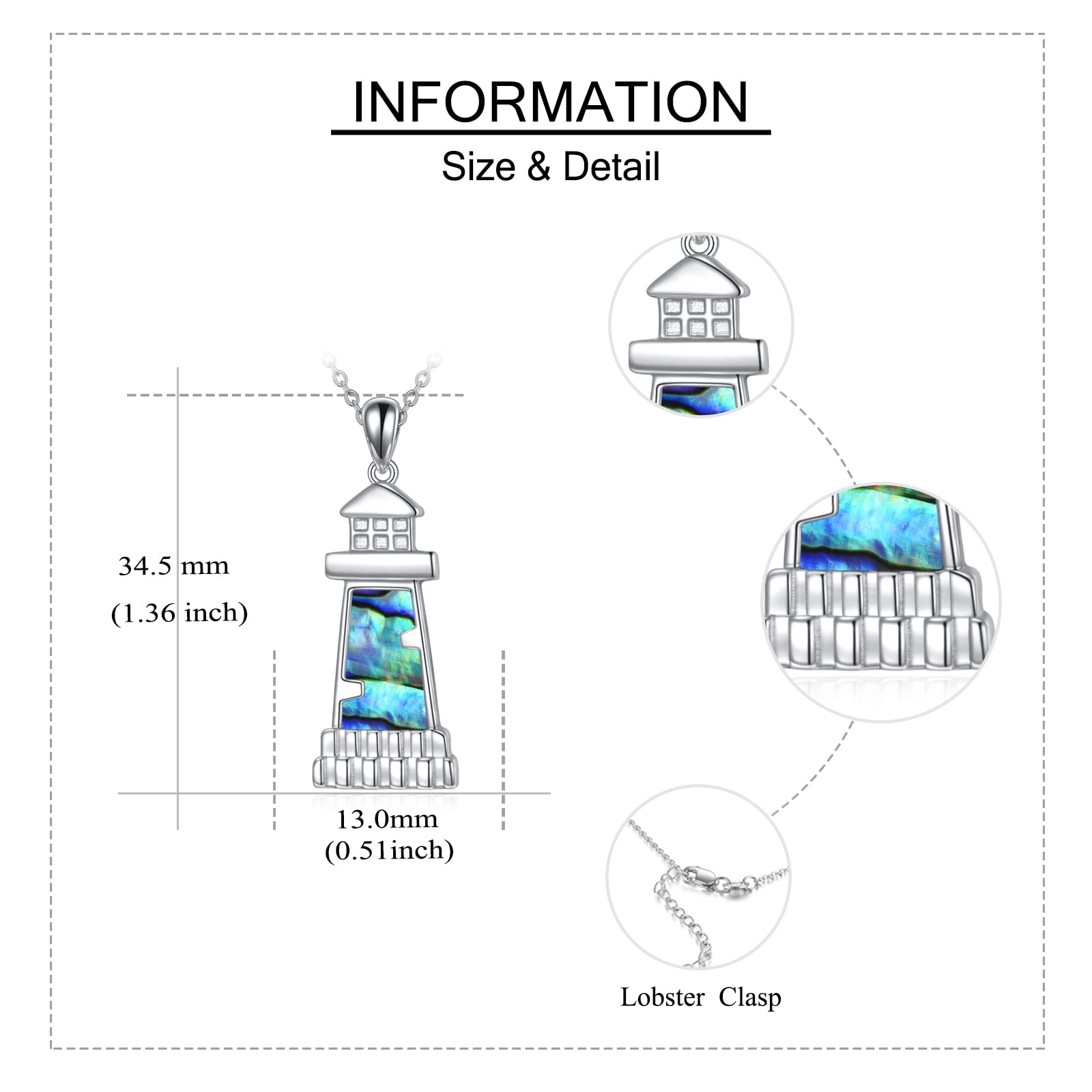 ONEFINITY Sterling Silver Lighthouse Necklace & Earrings Set for Women - Abalone Shell Pendant, Mothers Day Jewelry Gift for Girlfriend, Wife, Lover | Perfect for Beach Vacations, Anniversary Presents & Romantic Occasions