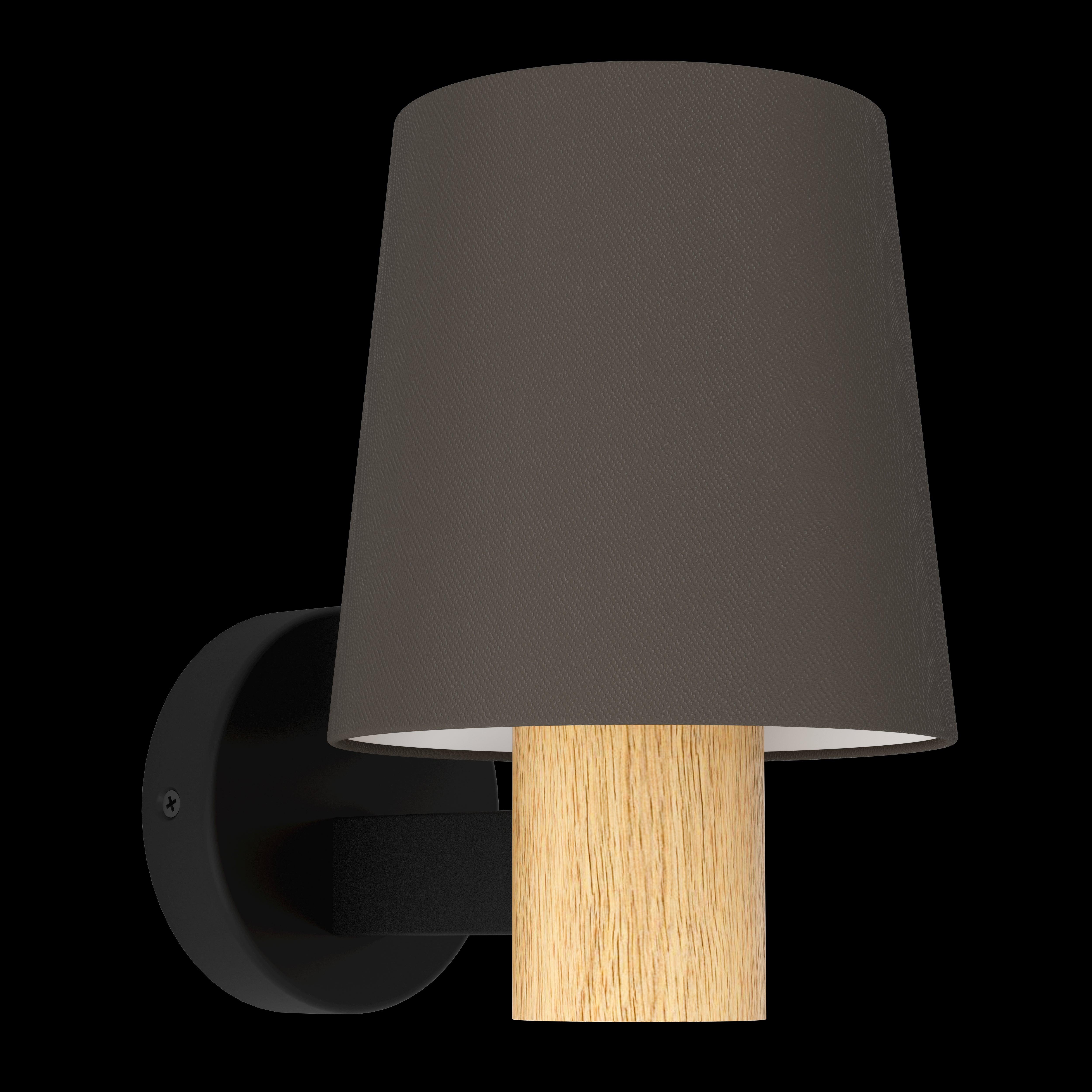 Eglo Edale Wood & Black Wall Light with Brown Shade - Modern Farmhouse Sconce for Bedroom, Living Room, or Hallway Lighting