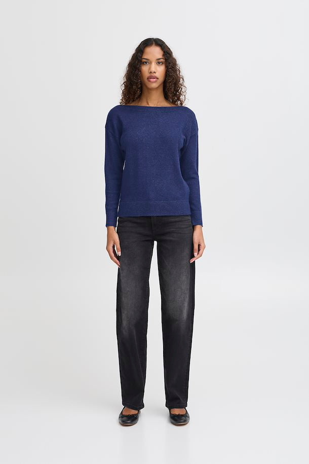 Ella Boat Neck Jumper - Medieval Blue Women's Sweater | Perfect for Casual Wear, Office Outfits & Autumn Fashion