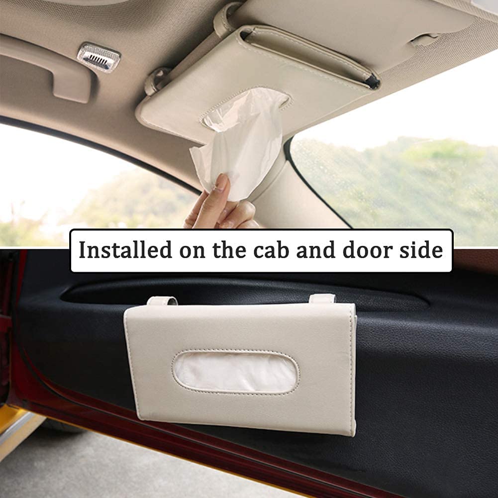 Detachi Car Tissue Holder - Sun Visor Napkin Organizer for Vehicles | Beige Auto Accessory | Perfect for Road Trips, Commuting & Family Travel