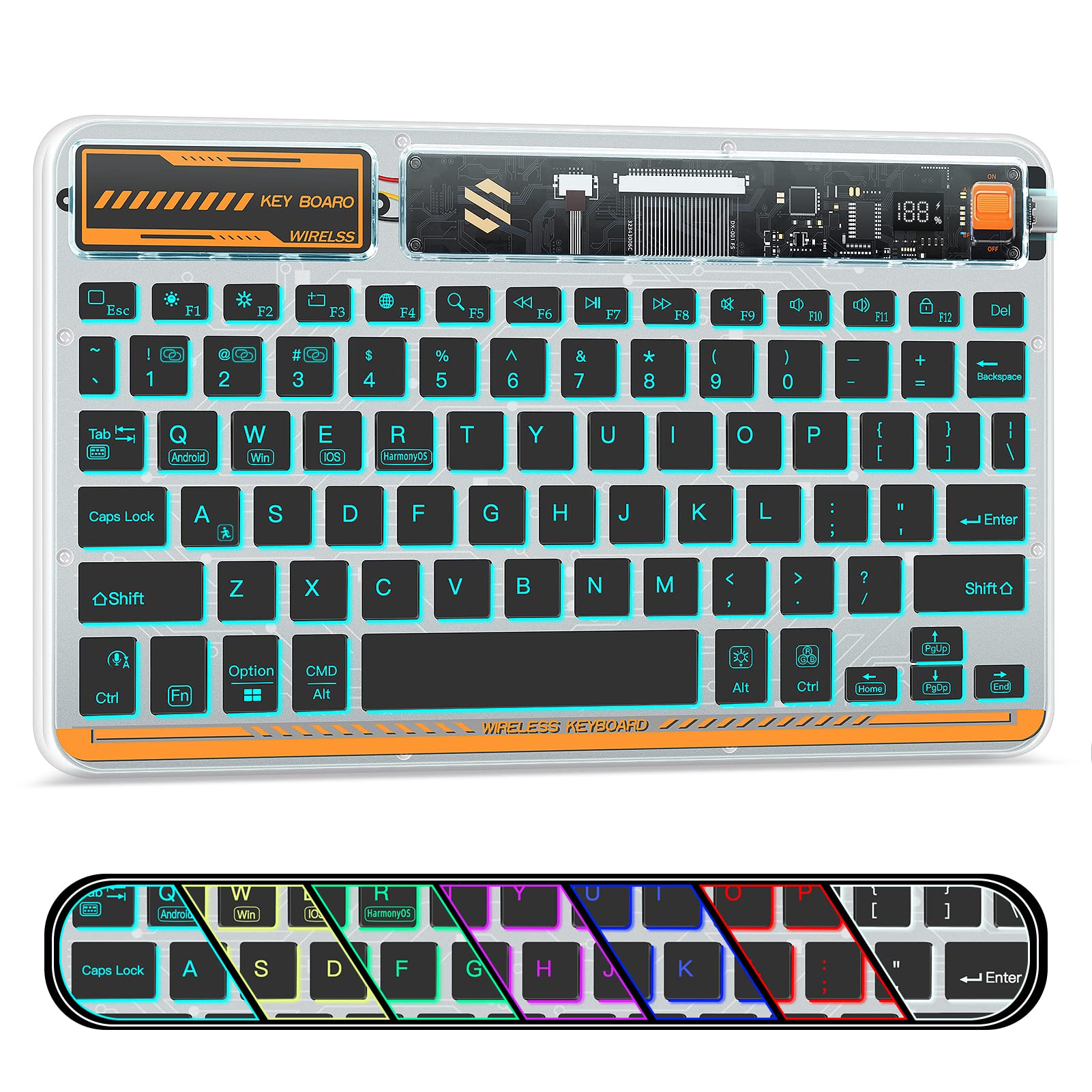 XIWMIX Slim Wireless Bluetooth Keyboard with 7-Color Backlit - Rechargeable Universal Keyboard for iPad Pro/Air/Mini, iPhone, Android & Windows Devices | Perfect for Office Work, Home Use & Travel Typing