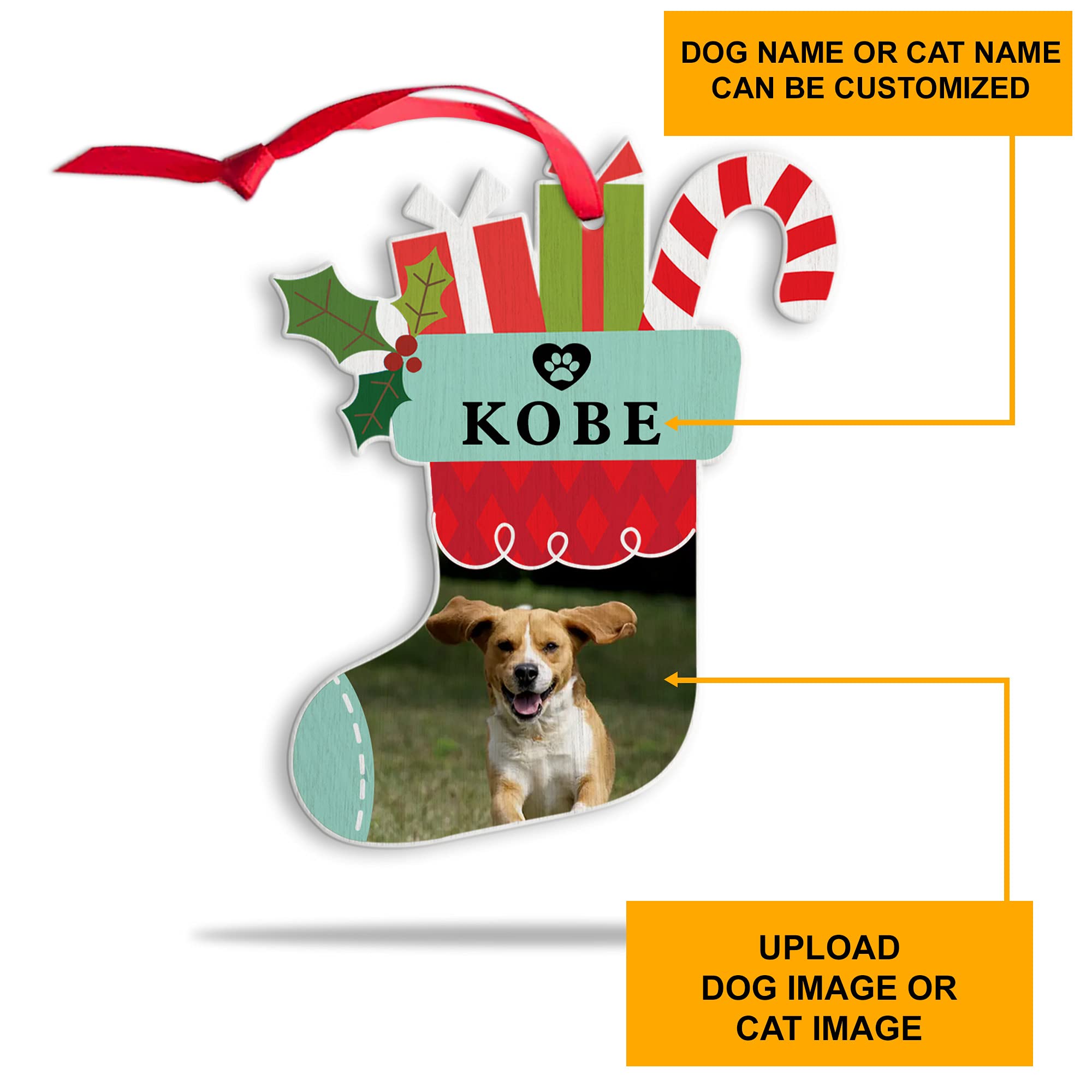 Personalized Dog Christmas Ornament with Name - Custom Wooden Pet Memorial Gift for Dog Lovers - Handmade Dog Bone & Socks Decor - Perfect for Holiday Tree Decorating, Pet Loss Remembrance & Dog Owner Gifts 2024