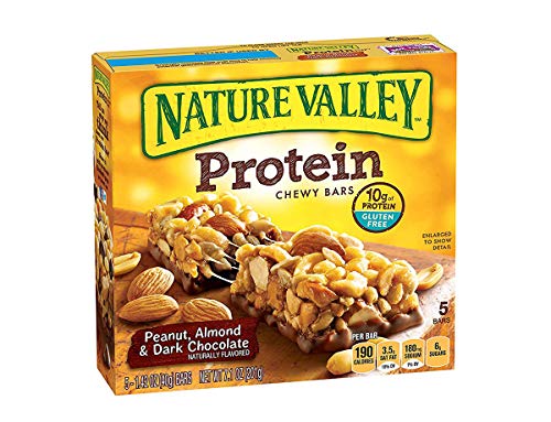 Nature Valley Protein Chewy Granola Bars - Peanut, Almond & Dark Chocolate, Gluten Free Snacks, 1.4oz (5 Bars per Pack, 24 Boxes) - Perfect for Hiking, School Lunches & On-the-Go Energy Boost
