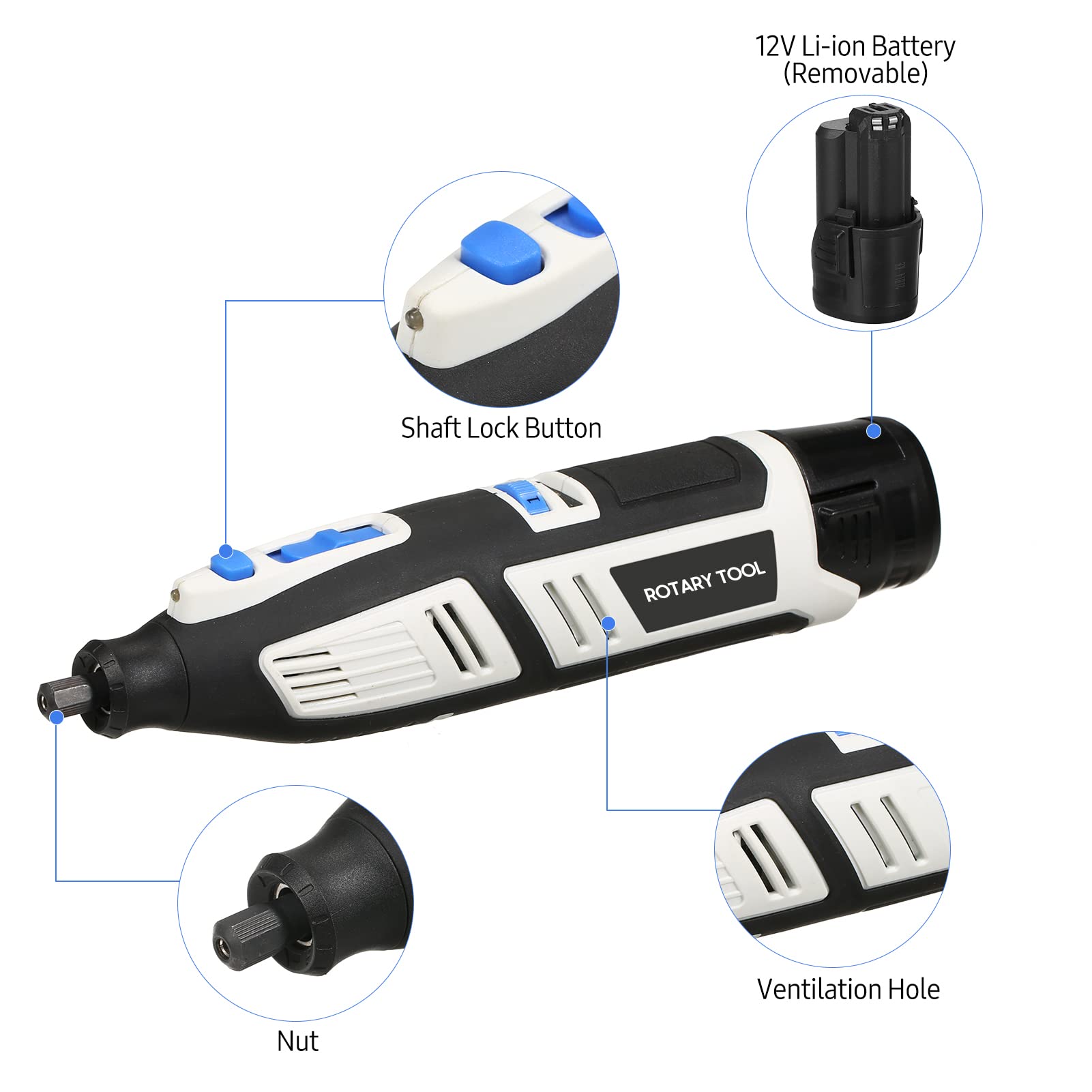 Hancaner 12V Cordless Rotary Tool Kit with 6 Variable Speeds - Includes Chainsaw Sharpener, Engraver, Sander & Polisher | Perfect for Woodworking, Metal Crafting & DIY Home Projects