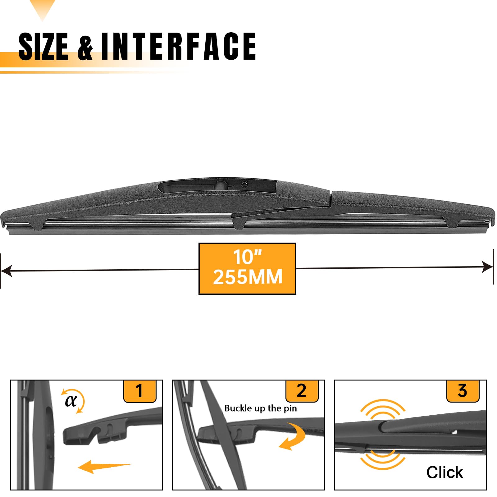 AUTOBOO 10 Inch Rear Wiper Blade Replacement for Mitsubishi Outlander Sport 2021-2011, Honda HR-V 2022-2016, Nissan Leaf, Infiniti QX80 QX56 - High Quality OEM Fit Windshield Wiper Blade (Pack of 1) - Perfect for Rainy Weather and Winter Driving Conditions
