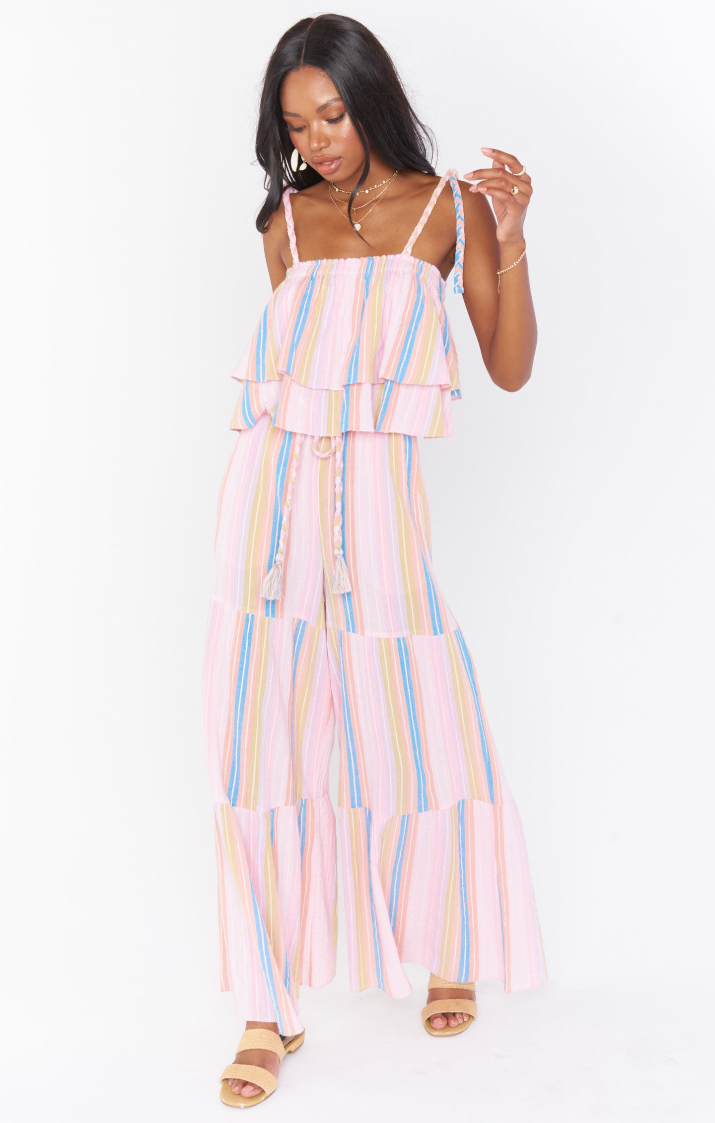 Klum Ruffle Top - Paradise Stripe Women's Blouse | Flowy Boho Chic Shirt for Summer, Beach & Vacation | Casual & Dressy Tops for Women