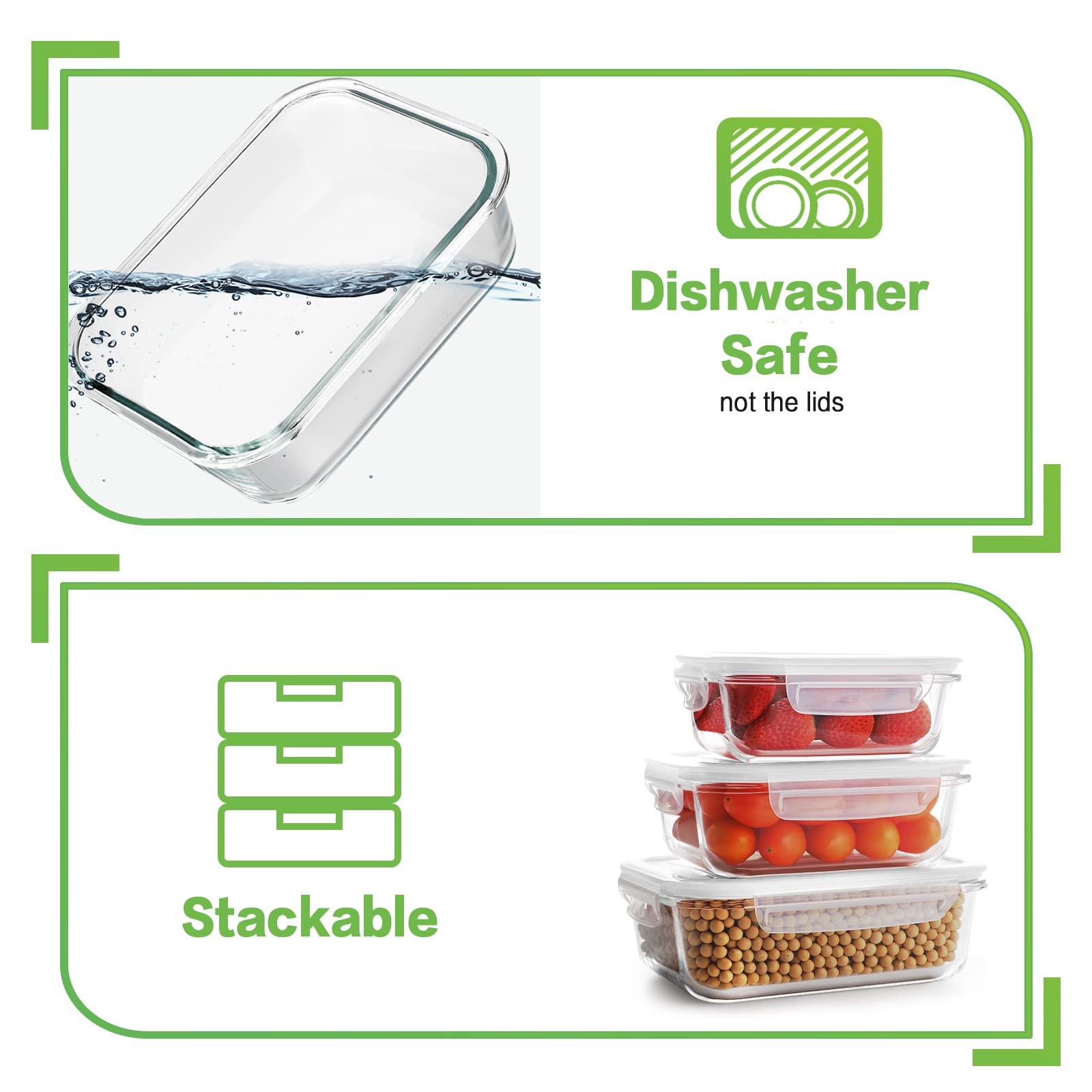 HOMBERKING 18-Piece Glass Food Storage Containers Set with Airtight Lids - BPA-Free Meal Prep & Lunch Bento Boxes for Kitchen, Office, Picnics (9 Containers + 9 Lids, White) - Perfect for Meal Prepping, Leftovers & On-the-Go Lunches