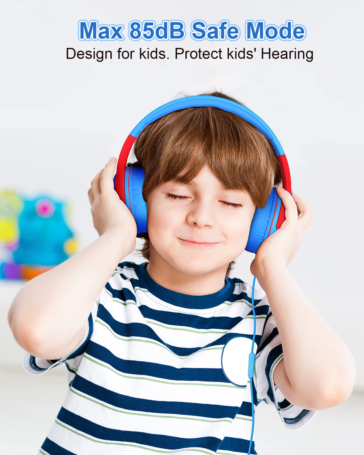 ELECDER S8 Kids Headphones with Microphone - 85dB/94dB Volume Limited, Adjustable Wired Headphones for Boys & Girls - 3.5mm Jack Compatible with School, Kindle, Smartphones, Tablets & Airplane Travel (Blue/Red) - Perfect for Online Classes, Gaming & Long Flights