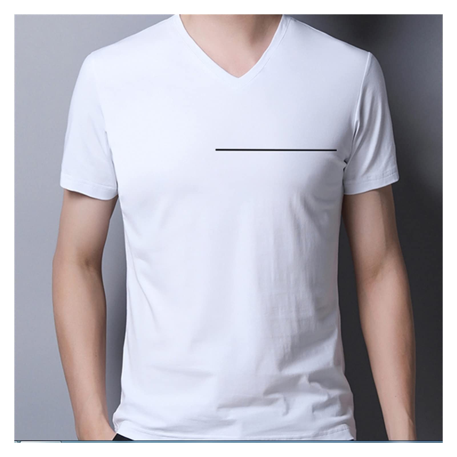 Men's Summer Cotton V-Neck T-Shirt - Plain Solid Color Short Sleeve Casual Top (White, XL) | Perfect for Beach, Vacation & Everyday Wear