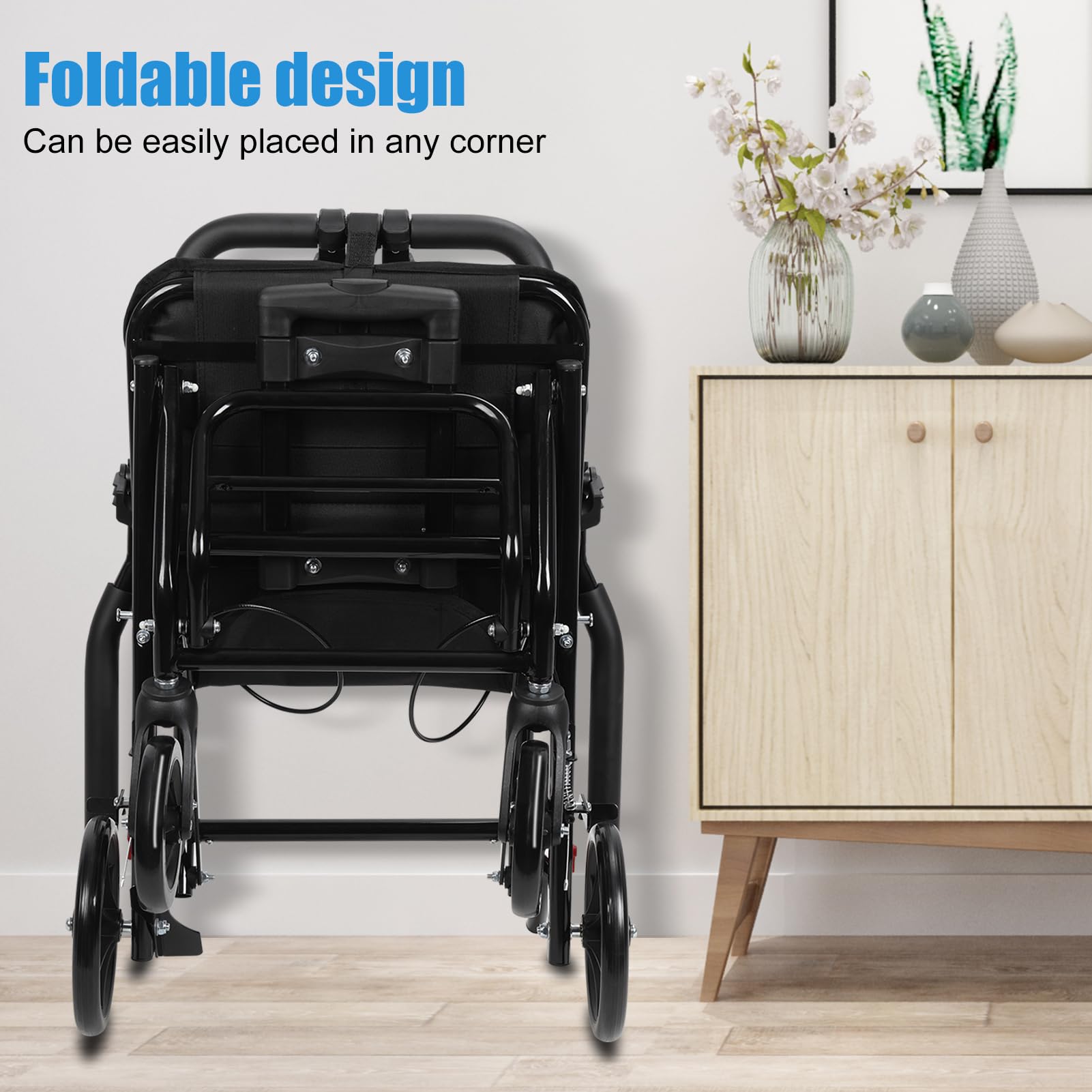 Lightweight Portable Folding Wheelchair for Adults & Elderly - Compact Travel Transport Chair with Easy Fold Design (Black) - Ideal for Air Travel, Shopping & Outdoor Activities