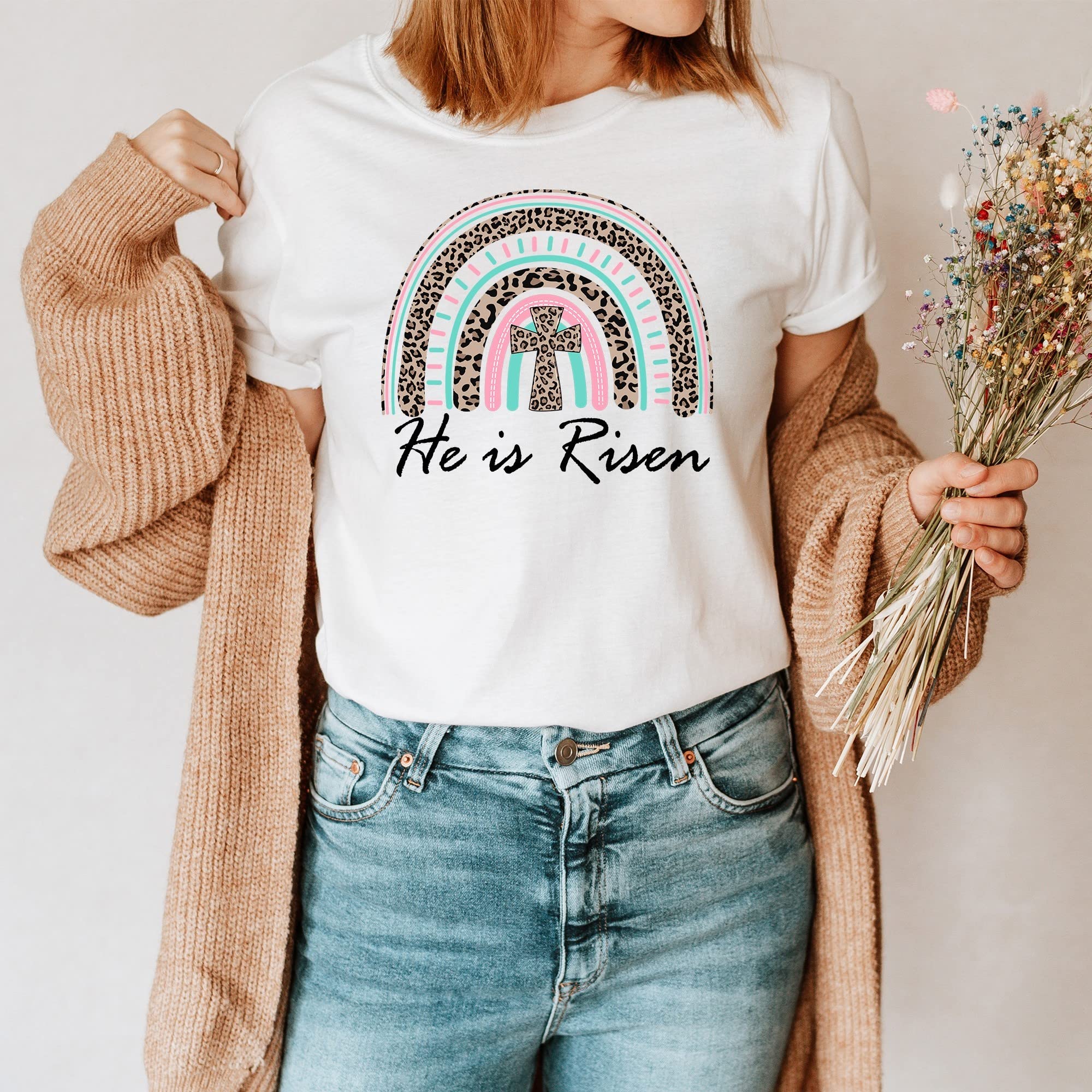 He is Risen Easter T-Shirt for Women - Christian Easter Apparel, Jesus Easter Shirt, Family Matching Easter Outfits - Perfect for Church, Easter Sunday Celebrations & Family Gatherings