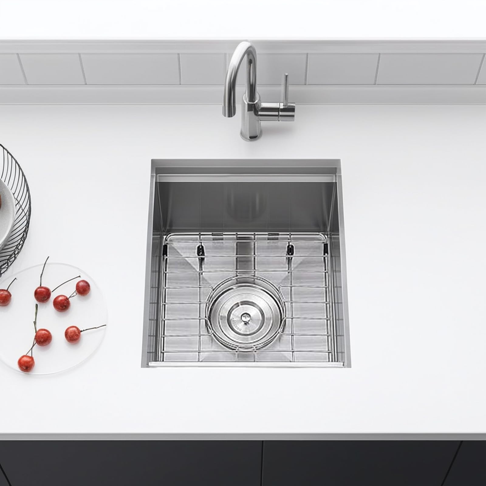 13x15 Inch Stainless Steel Undermount Bar Sink - 16 Gauge RV Kitchen Single Bowl Prep Sink with Accessories for Wet Bar, Workstation & Small Space Kitchen Use