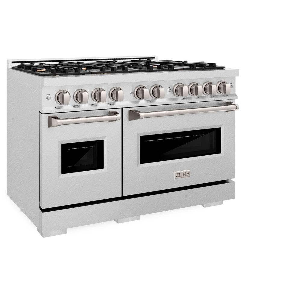 ZLINE 48-Inch 6.7 cu. ft. Classic Double Oven Gas Range - Satin Stainless Steel with 8 Brass Burners (CGRS BR 48) | Professional Kitchen Appliance for Home Chefs & Baking Enthusiasts