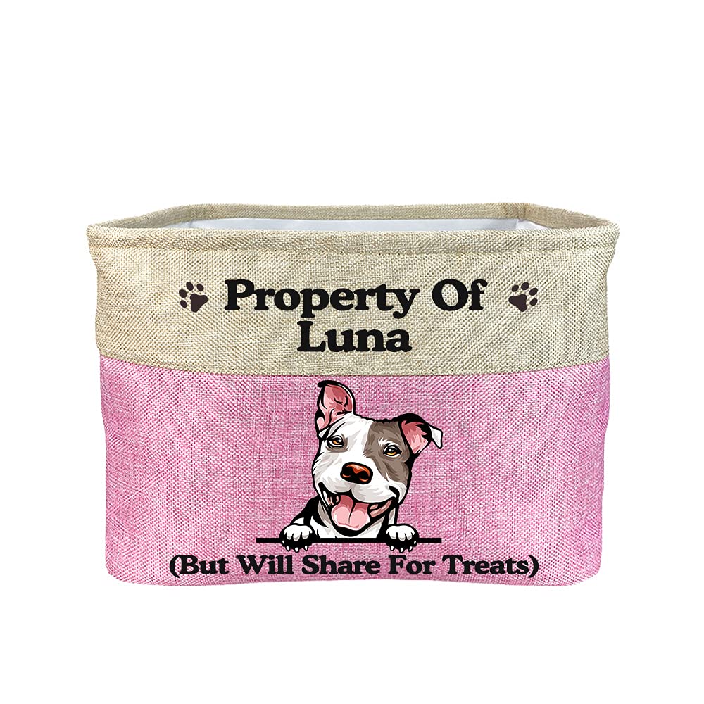 **Personalized Dog Toy Storage Box - Custom Collapsible Organizer with Name & Cute Dog Graphic - Perfect Pet Gift for Dog Lovers (Pink, 