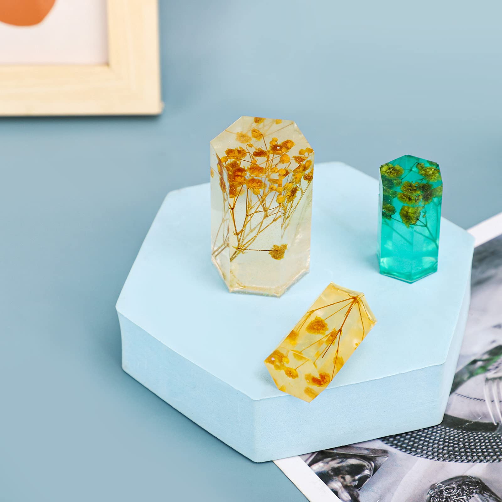 Hexagon Resin Molds 6-Piece Set - Silicone Cube Molds for Epoxy Casting, DIY Jewelry Making, Polymer Clay, Candles, Soaps - Perfect for Crafting Ornaments, Dried Flower Preservation & Insect Specimen Displays