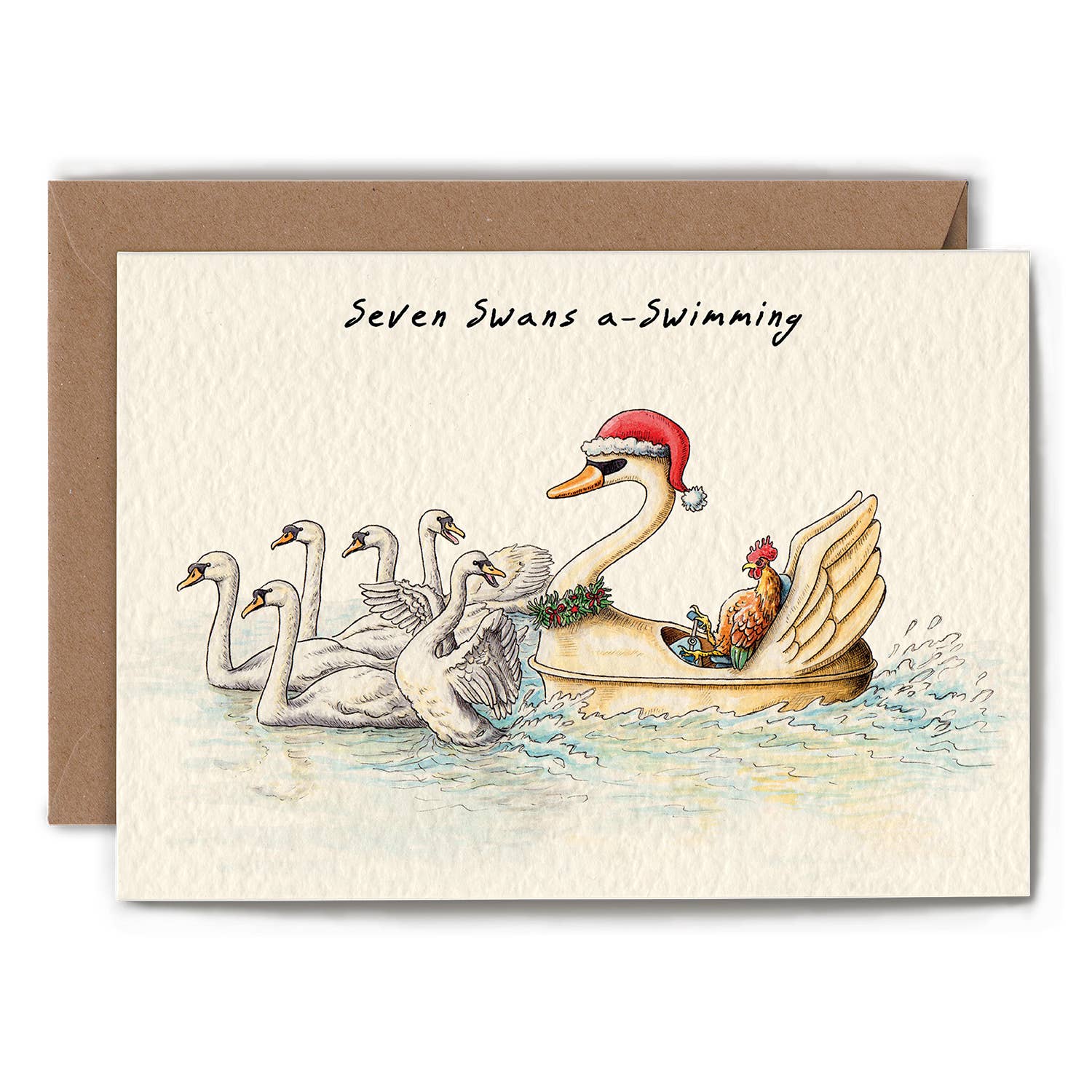 Hester & Cook Seven Swans Swimming Greeting Card - Elegant Christmas Holiday Stationery for Festive Greetings & Celebrations