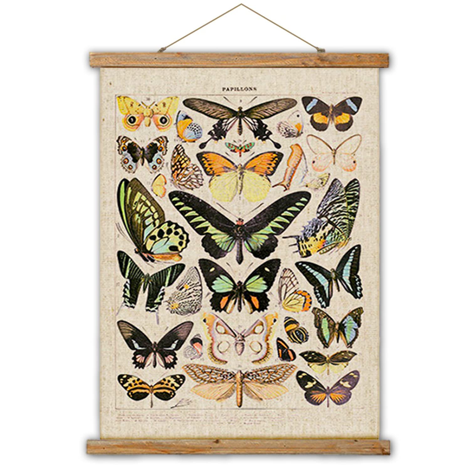 Vintage Butterfly Wall Art Prints - Retro Style Hanging Poster with Wood Frame, Printed on Linen Canvas - Perfect for Living Room, Bedroom & Home Decor