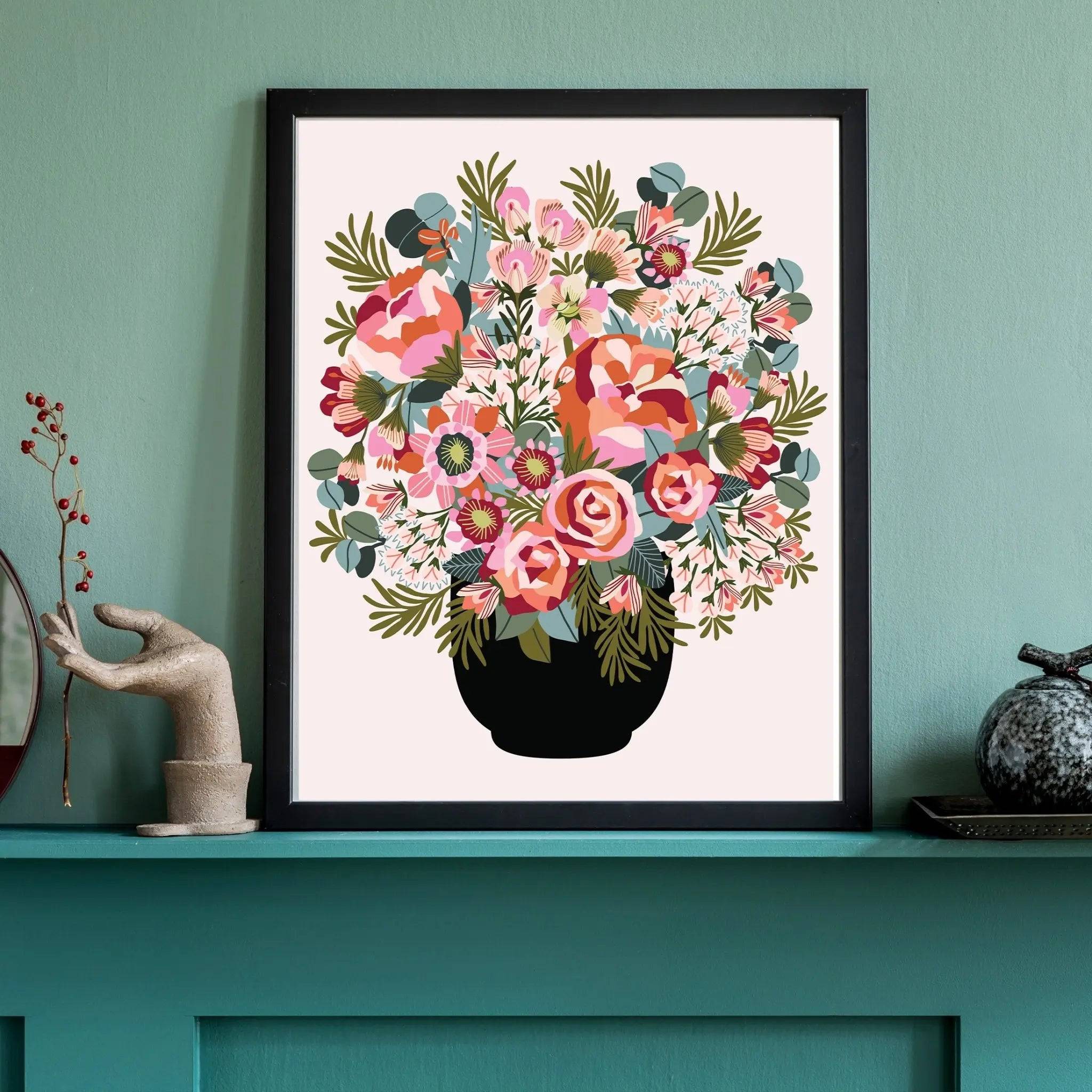 Elegant Roses and Peonies Floral Wall Art Print - Vintage Botanical Painting for Living Room, Bedroom & Office Decor