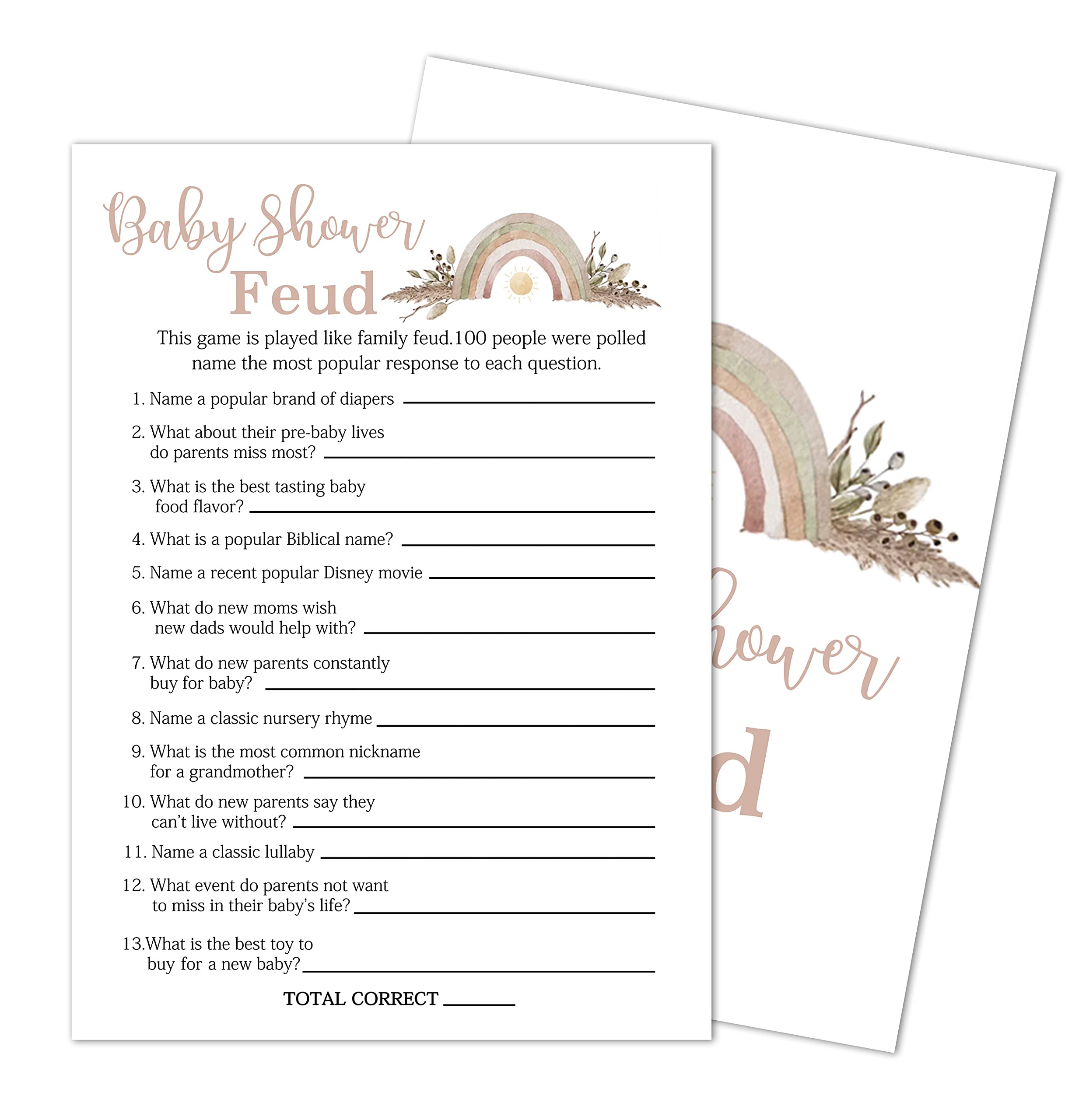 Yuansail Baby Shower Game Set - 30 Game Cards & Answer Card for Gender Reveal Parties, Rainbow Floral Decorations - Perfect for Baby Showers, Birthday Celebrations and Family Gatherings (bb001-yx05)
