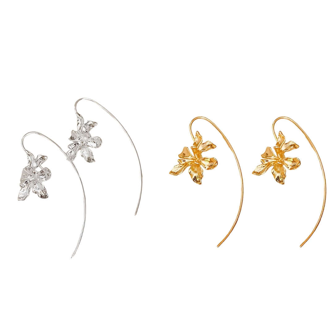 Petite Iris Flower Drop Earrings with Hook | HE2187 | Elegant Dangle Earrings for Women, Perfect for Weddings, Parties & Everyday Wear