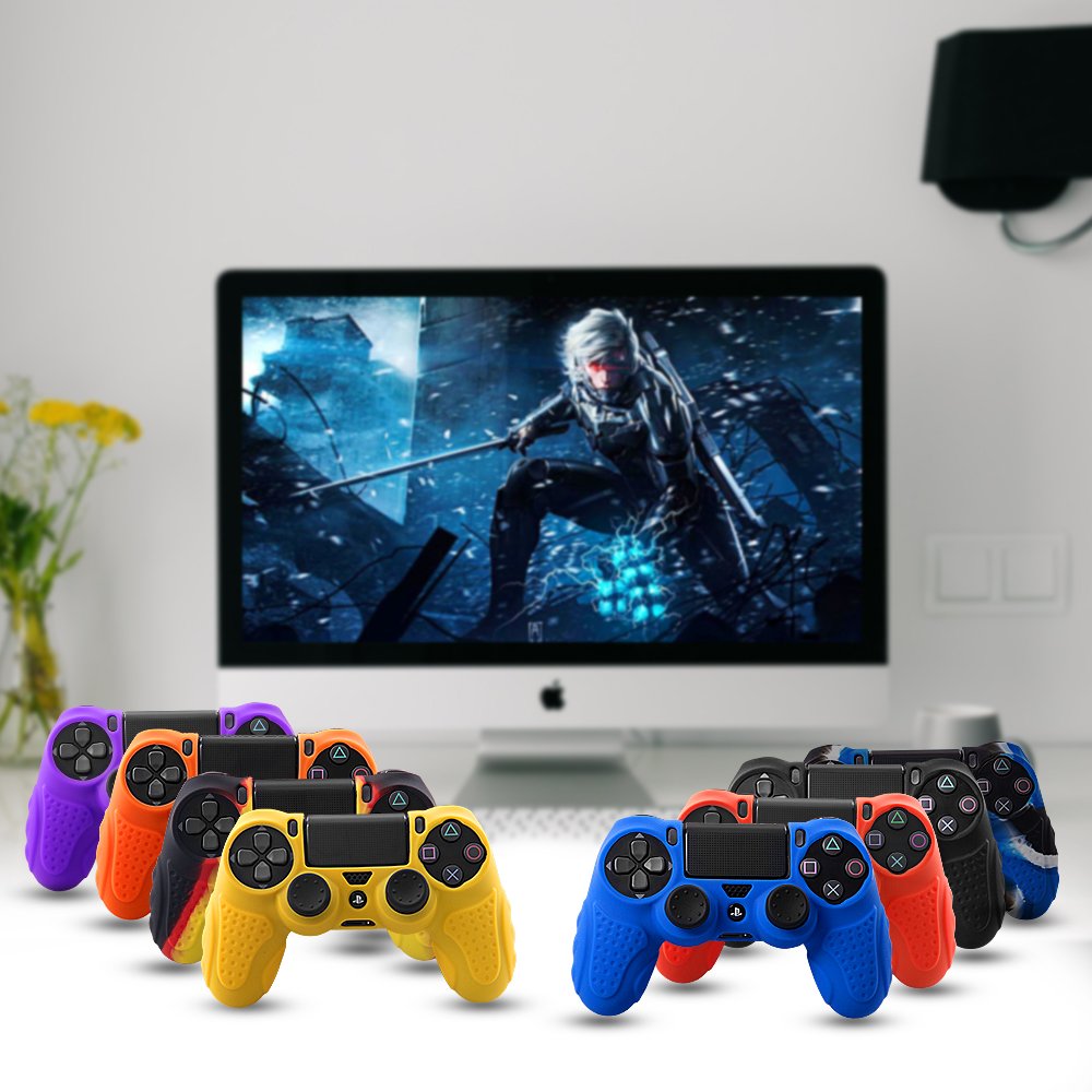 Premium Anti-Slip Silicone Cover for Sony PS4/PS4 Slim/PS4 Pro Controller - CHINFAI DualShock4 Skin Grip with 8 Thumb Grips (Yellow) - Enhanced Gaming Comfort & Protection for Long Play Sessions