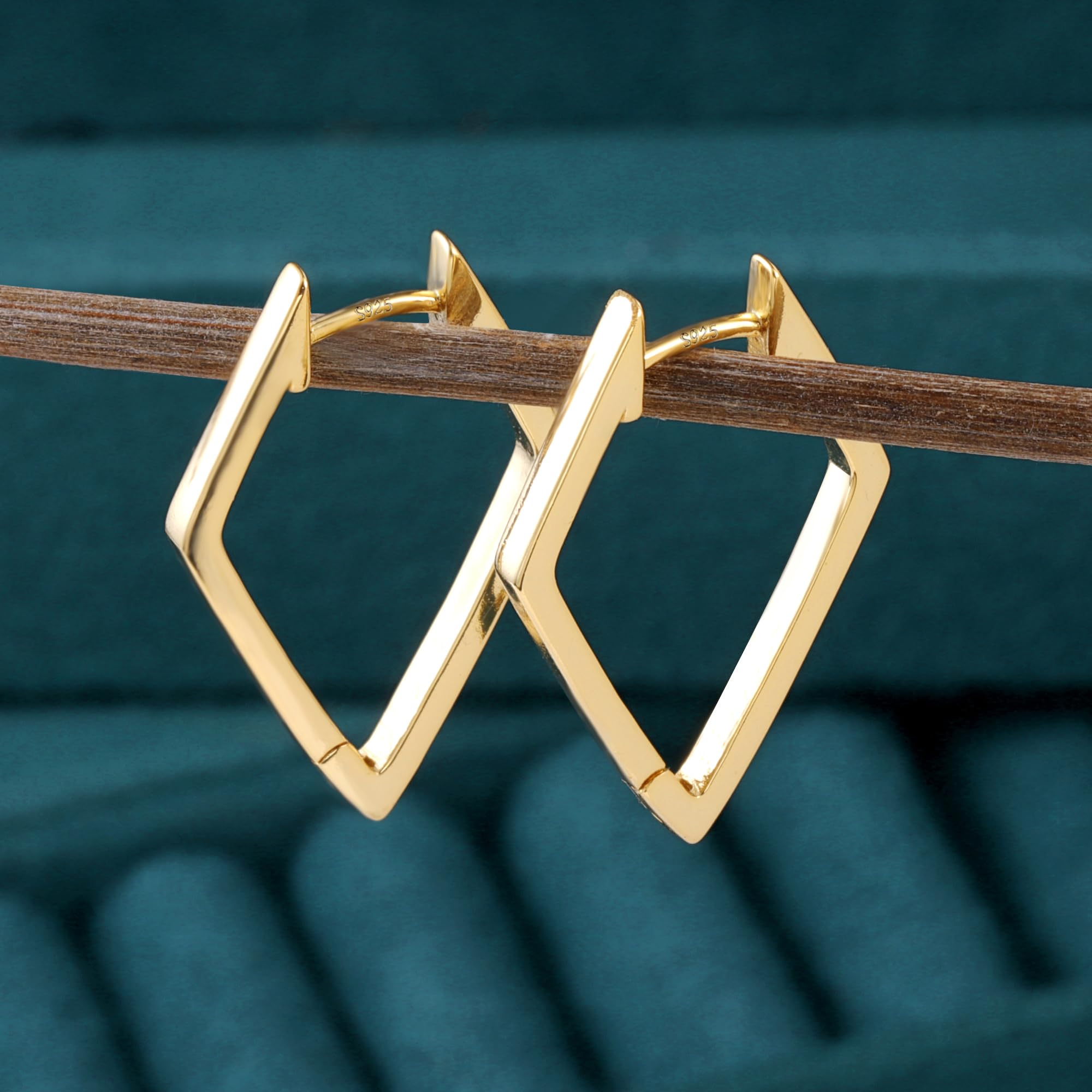 ALEXCRAFT Sterling Silver Earrings for Women - Rhombus & Triangle Geometric 14K Gold Plated Hypoallergenic Jewelry | Perfect Birthday Gift for Women & Girls | Ideal for Parties, Weddings & Everyday Wear