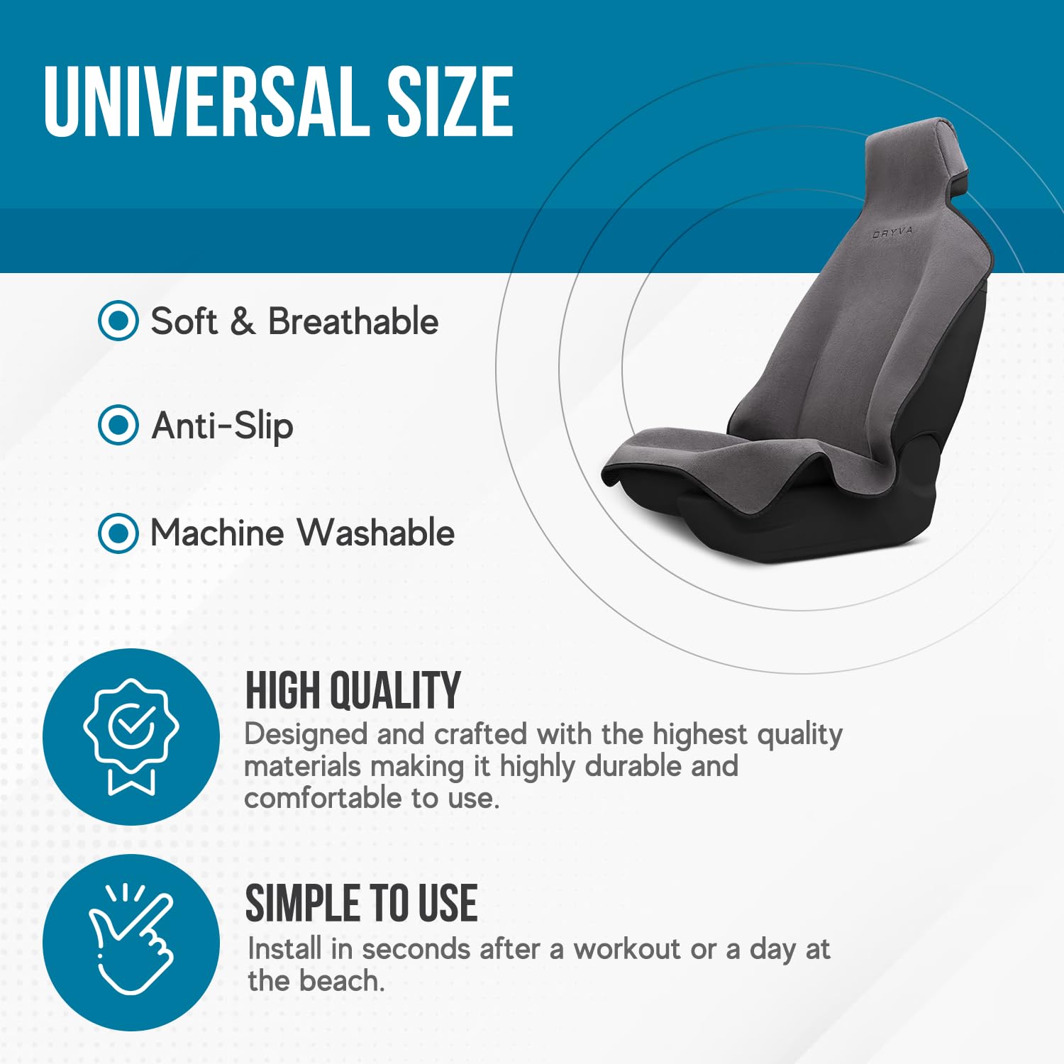 DryvaSeat Premium Microfiber Car Seat Covers - Waterproof & Sweatproof Seat Protectors for Cars, Trucks, SUVs & Vans - Universal Fit, Machine Washable, Non-Slip (Gray, 2 Pack) - Perfect for Road Trips, Daily Commutes & Pet Protection