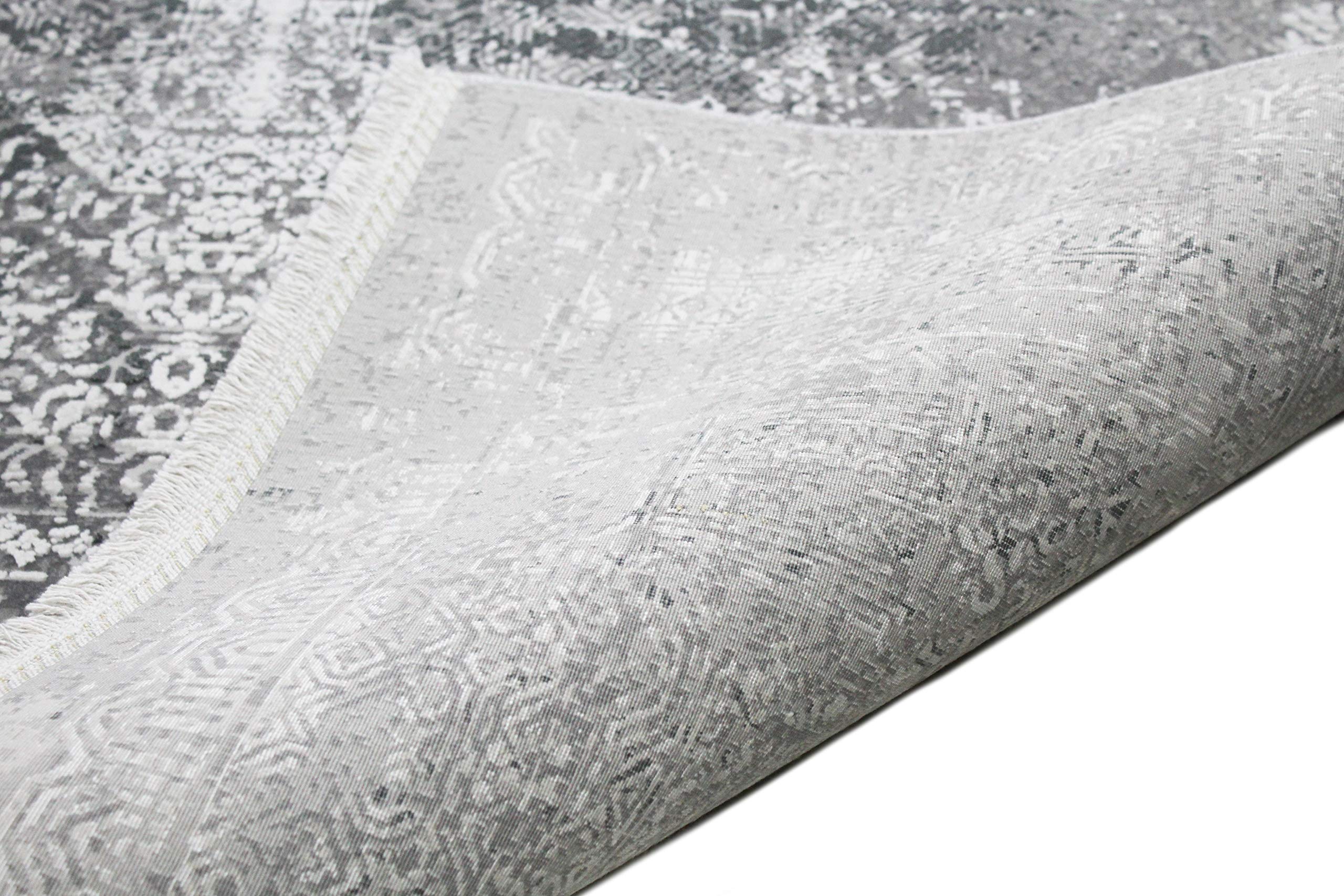 Bashian Collection Luxury Power Loom Viscose & Polyester Area Rug - 4'x6' Soft Gray Runner Rug for Entryway, Living Room, Bedroom - Durable Home Decor for High Traffic Areas