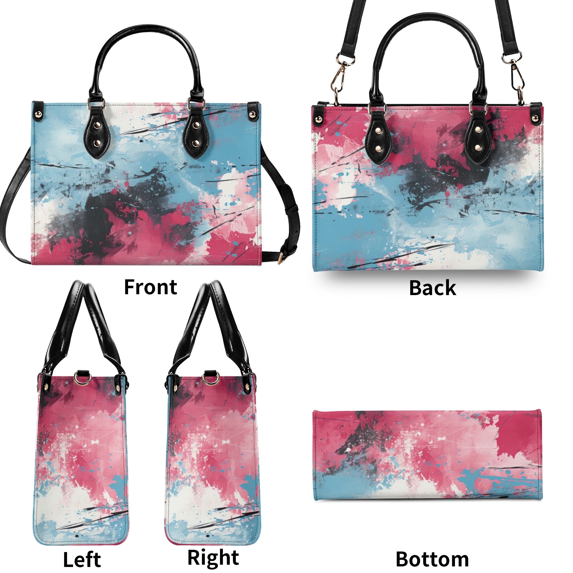 Gothic Pink and Blue PU Leather Handbag for Women - Stylish Crossbody Purse with Adjustable Strap, Perfect for Parties, Dating, and Daily Use
