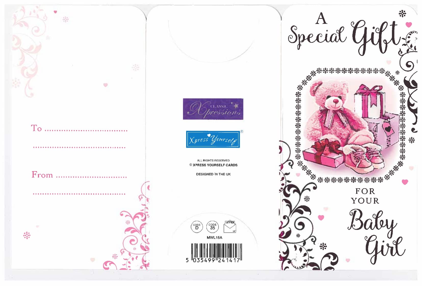Personalized Pink Teddy Bear Money Wallet Gift Card Holder for Baby Girl - Blank Inside for Custom Messages - Perfect for Birthdays, Baby Showers & Special Occasions