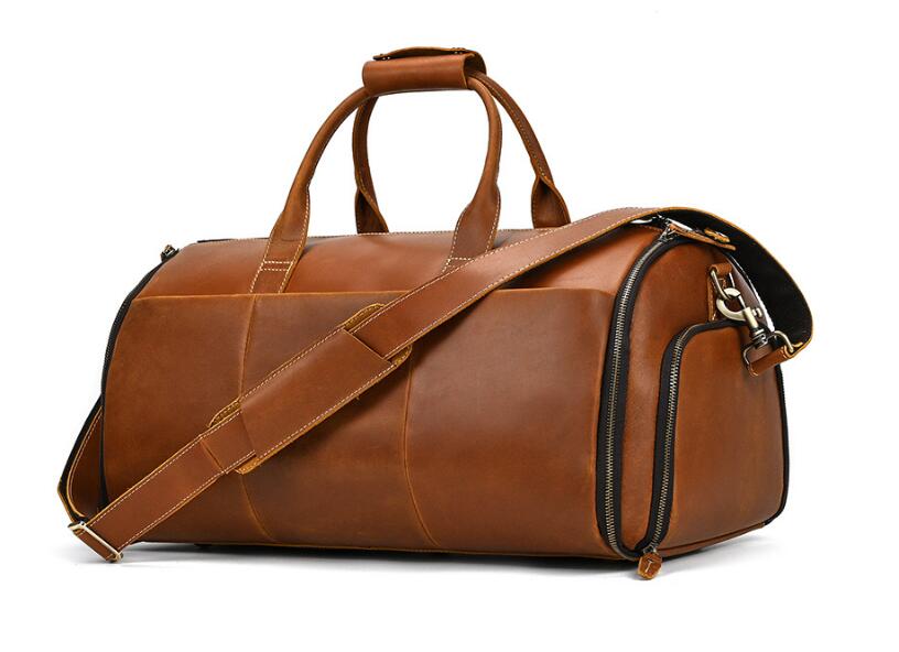 Vintage Dark Brown Large Leather Duffle Bag for Men - Perfect for Travel, Gym & Weekend Getaways