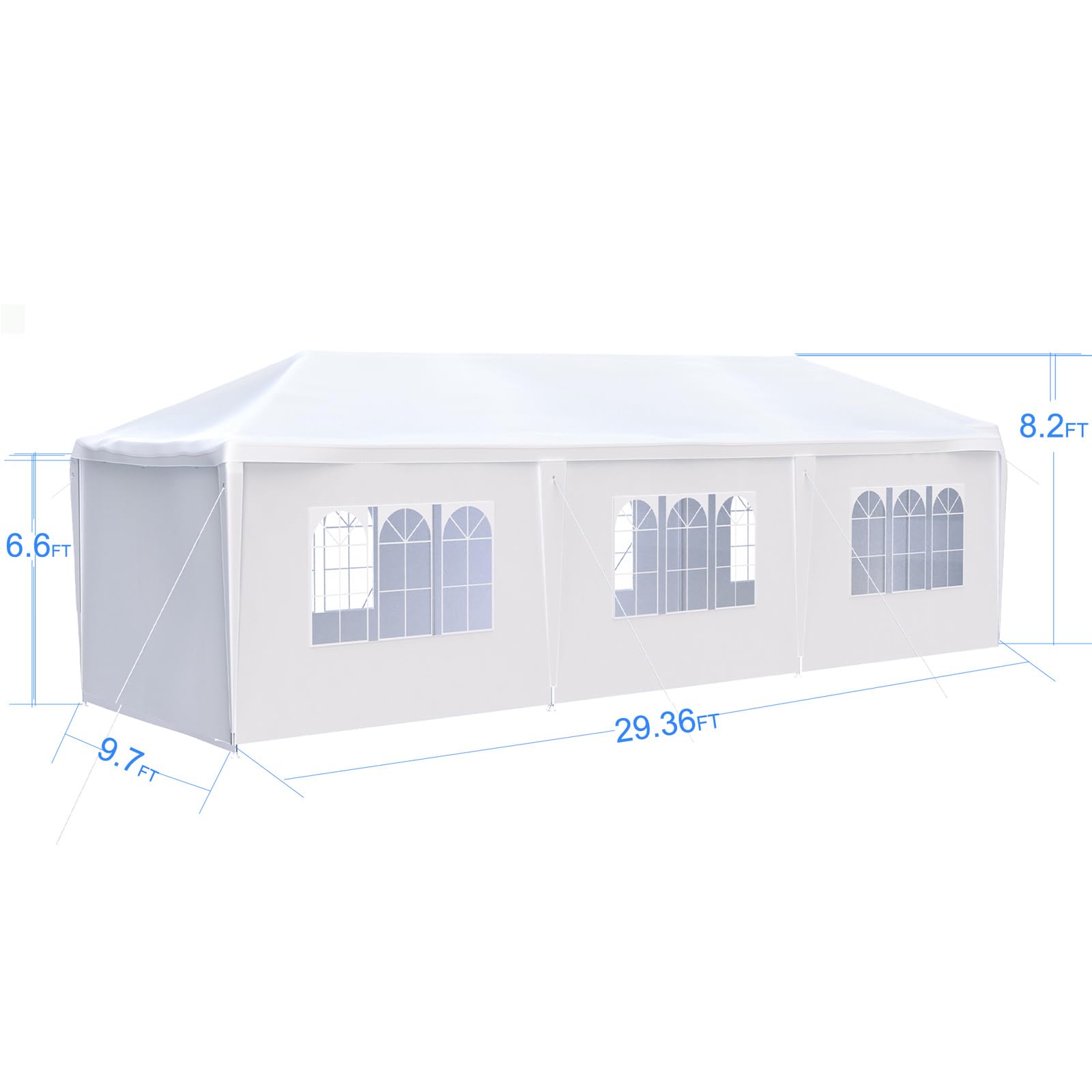 10'x30' Heavy Duty Outdoor Party Tent with 8 Removable Sidewalls & 2 Zippered Windows - Waterproof Canopy for Weddings, Backyard Events, Festivals, and Camping - White Commercial Shelter for Outdoor Gatherings