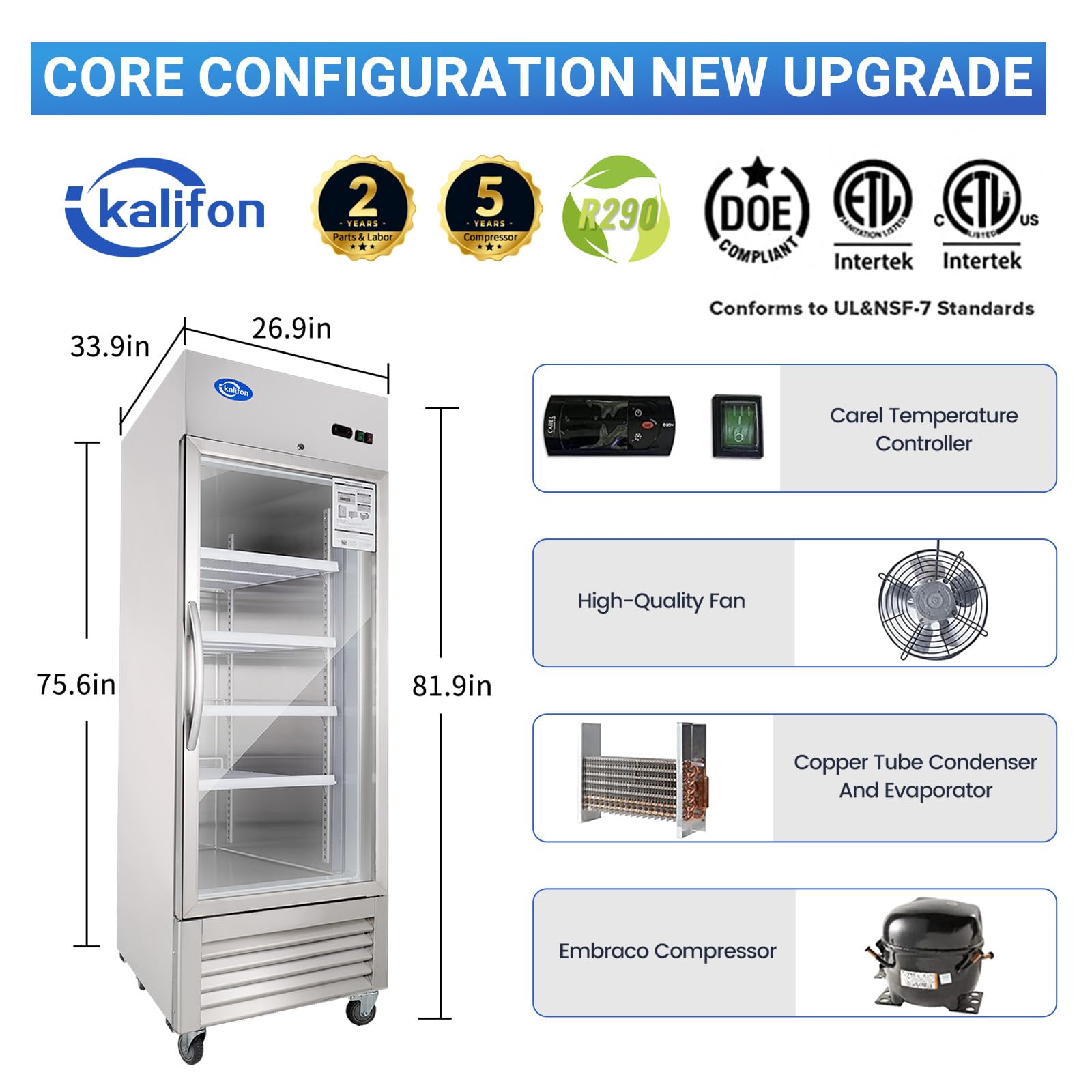 23 Cu.Ft Commercial Glass Door Display Refrigerator with LED Lighting - Upright Merchandiser for Supermarkets, Convenience Stores & Restaurants
