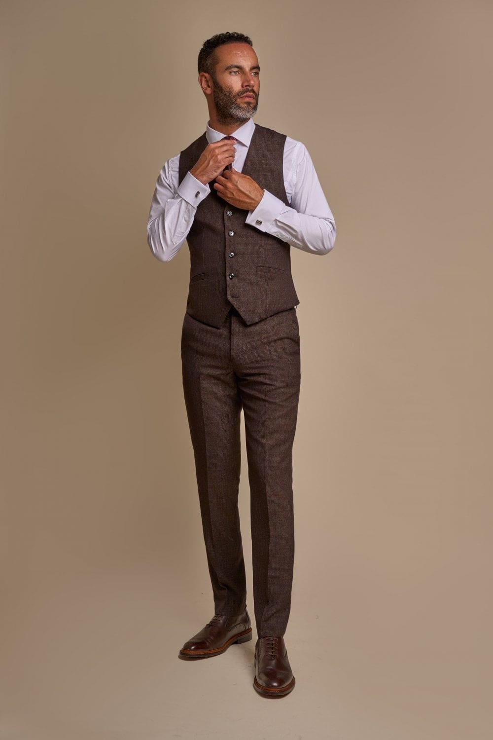 Cavani Caridi Men's Brown Tweed Waistcoat Vest | Formal & Casual Slim Fit Vest for Weddings, Office & Special Occasions