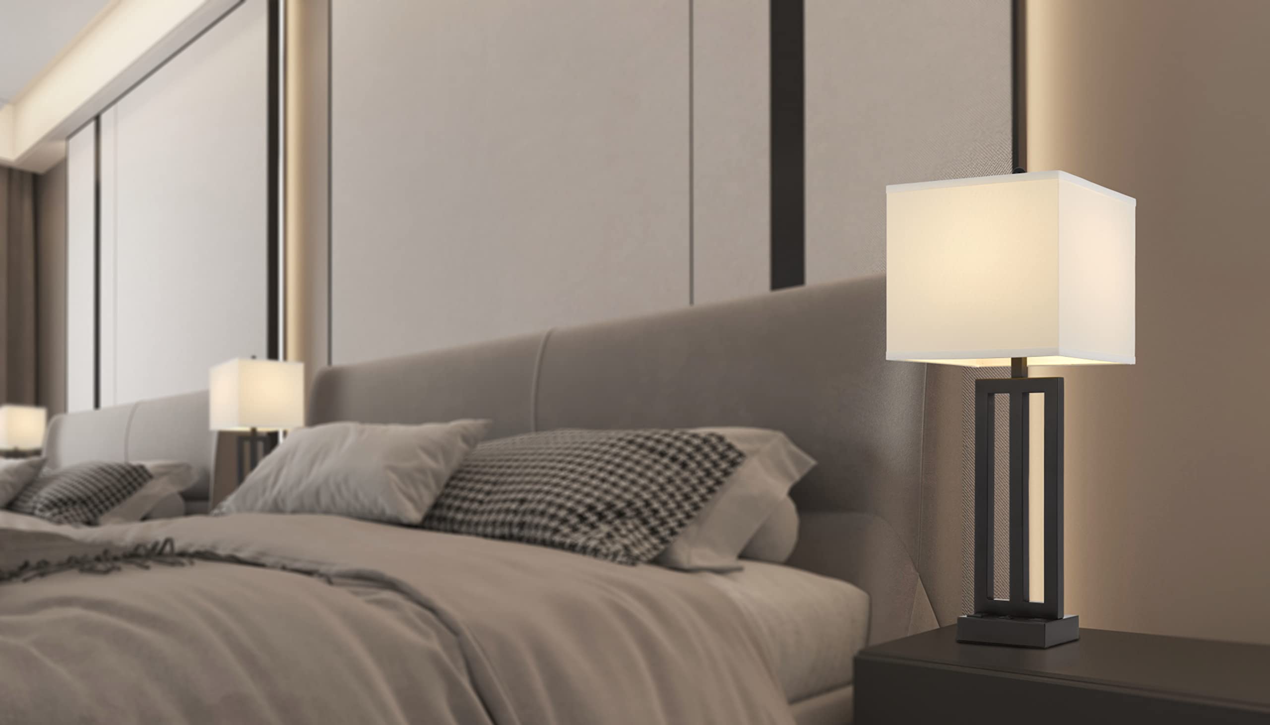 Cal Lighting LA-8042TB Modern Metal Nightstand Lamp with USB Charging Port & Power Outlet - Antique Bronze Finish for Bedroom, Living Room, or Office Decor