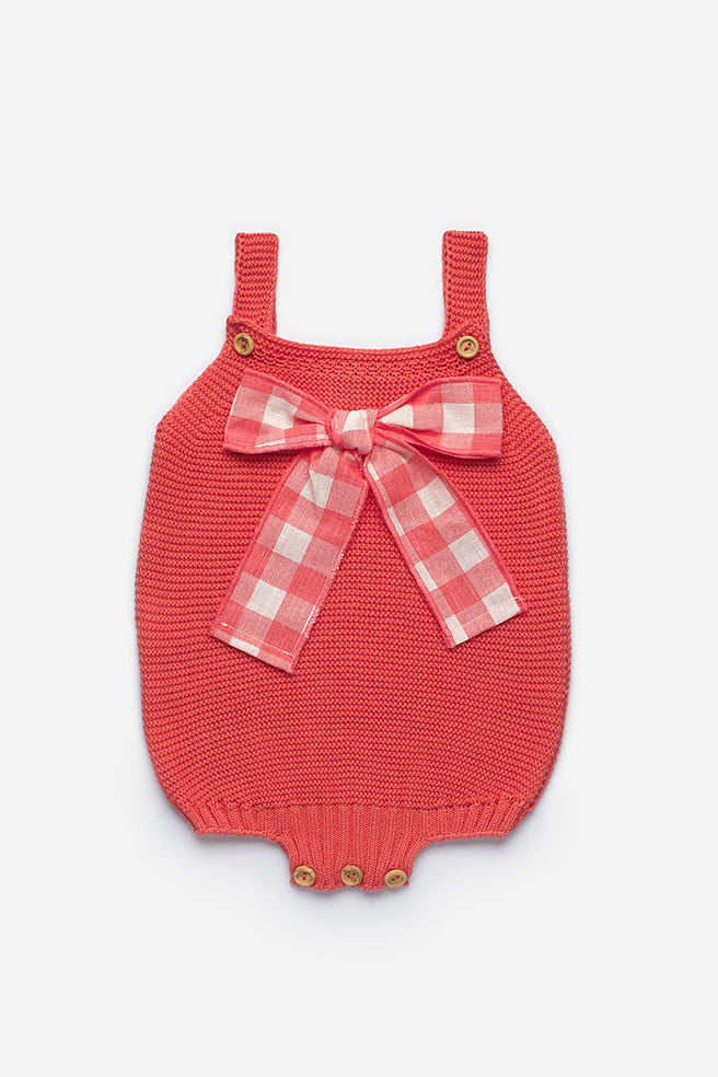 Harlow Knitted Gingham Bow Romper for Baby Girls - Soft Cotton Jumpsuit with Adjustable Straps - Perfect for Photoshoots, Parties & Everyday Wear